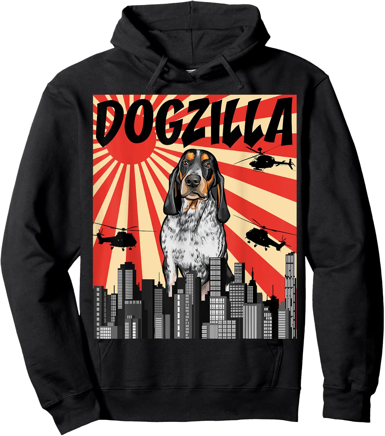 Funny Retro Japanese Dogzilla Bluetick Coonhound Hoodie - Hoodie | Black