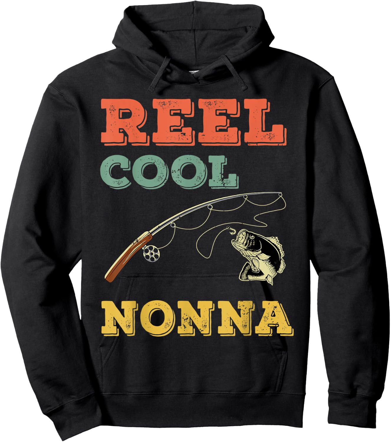 Reel Cool Fish Nonna Fisher Woman Grandma Bass Fishing Hoodie - Hoodie | Black