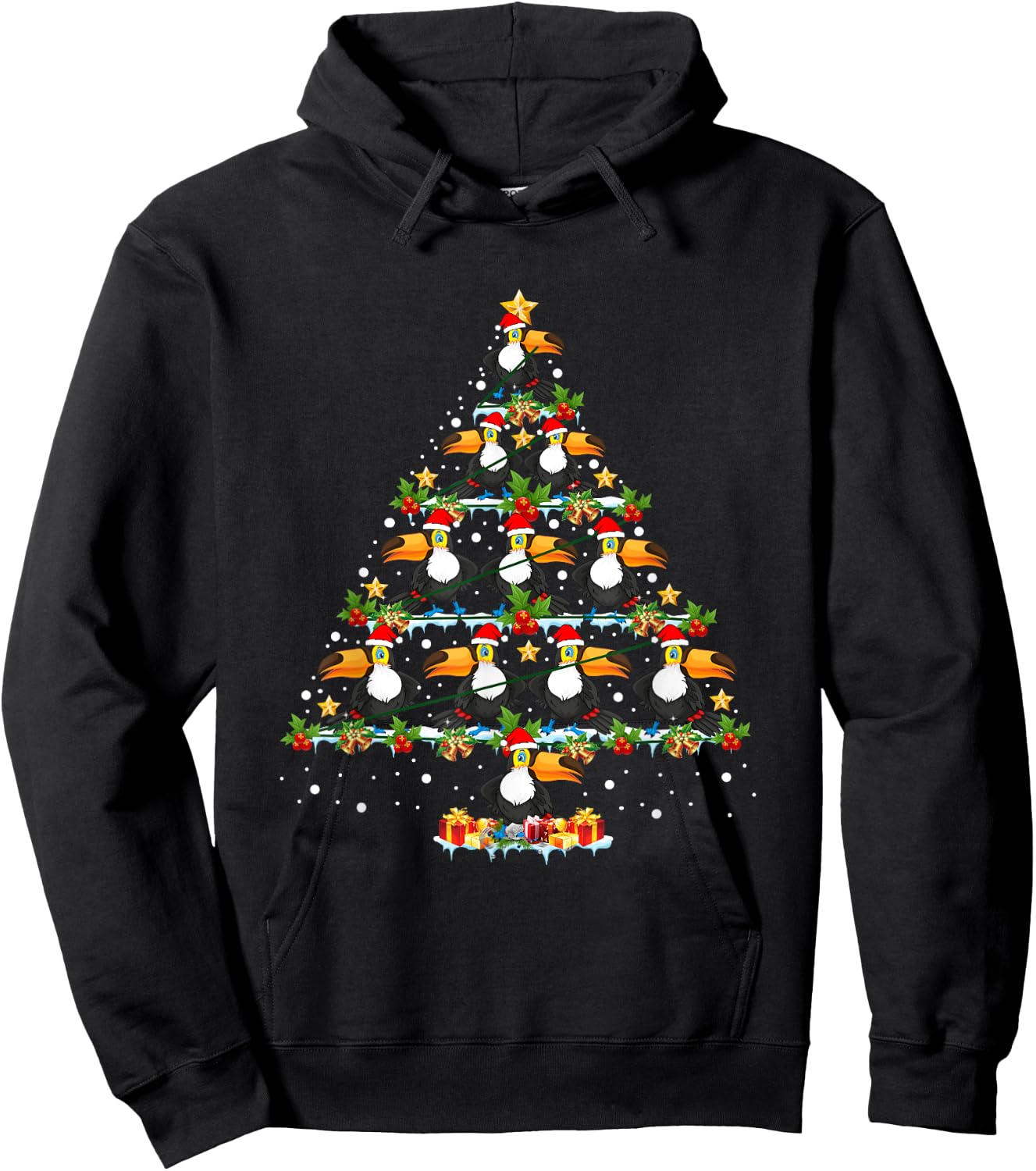Toucan Bird Lover Xmas Tree Santa Hat Toucan Christmas Tree Hoodie - Hoodie | Black