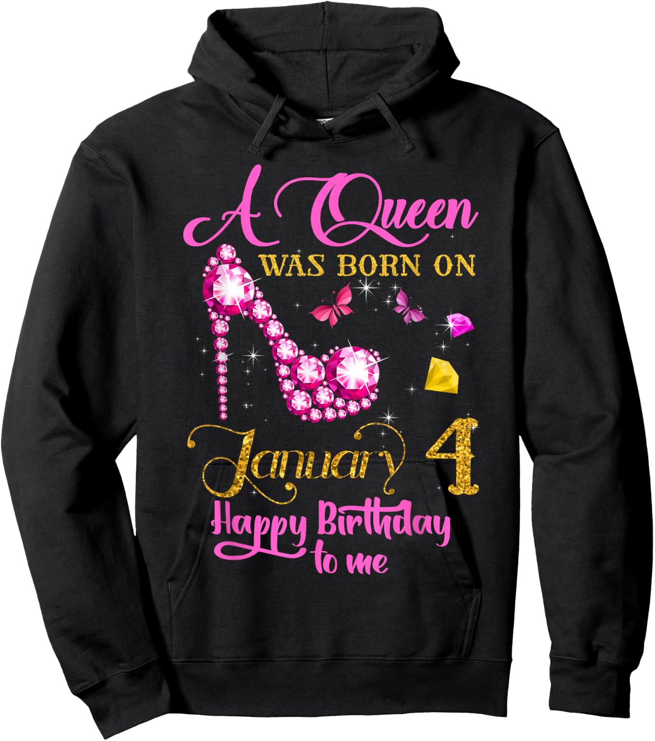 A Queen Was Born on January 4, 4th January Birthday Hoodie - Hoodie | Black