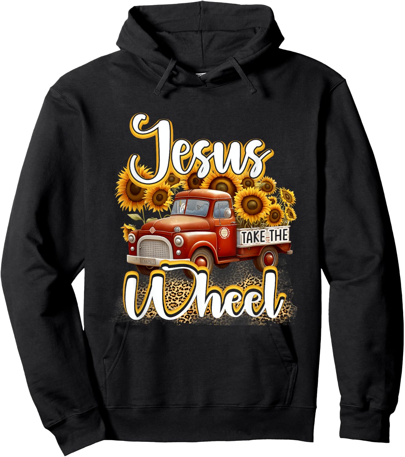 Sunflower Jesus Take The Wheel Christian Leopard Print Hoodie - Hoodie | Black