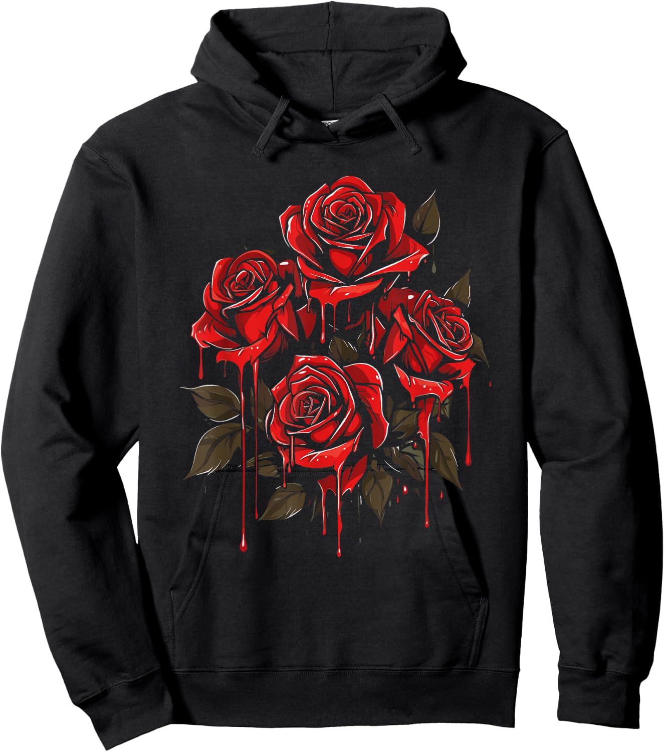 Red Rose Floral - Gothic Flower Goth Dripping Rose Hoodie - Hoodie | Black