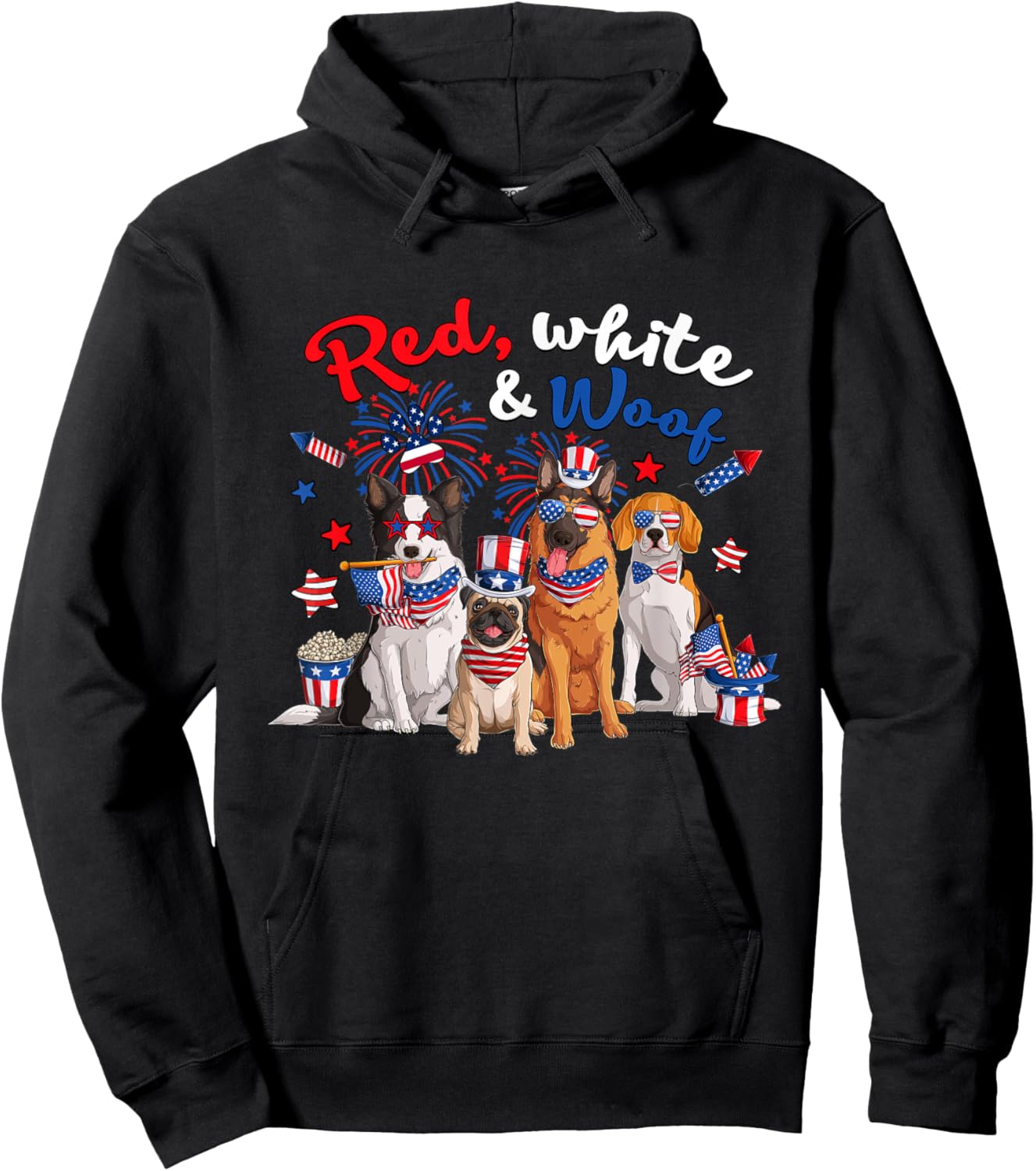 Funny Patriotic Dog Red White and Woof 4th of July Men Hoodie - Hoodie | Black