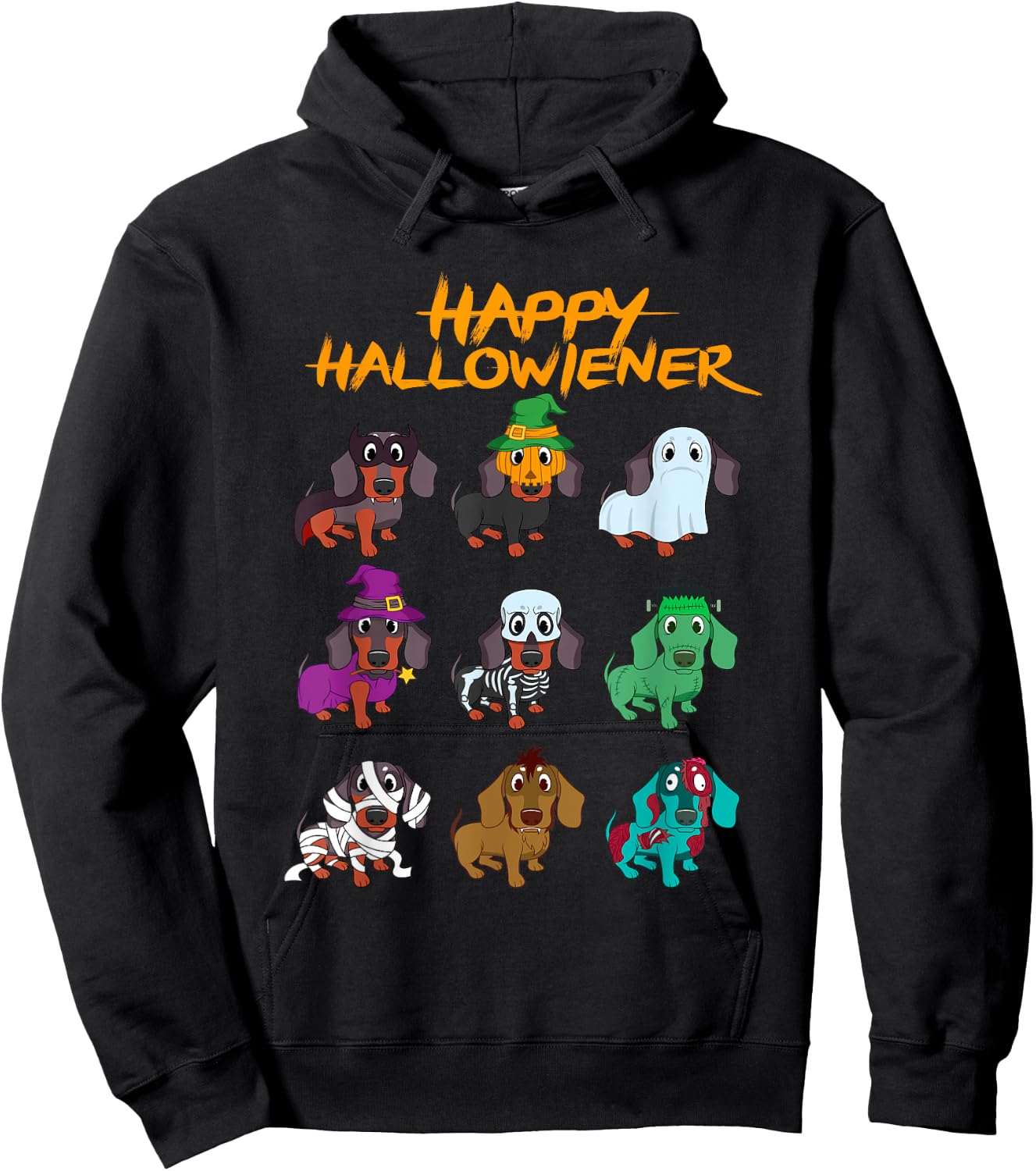 Happy Hallowiener Funny Halloween Daschund Weiner Dog Gift Women Kids Hoodie - Hoodie | Black