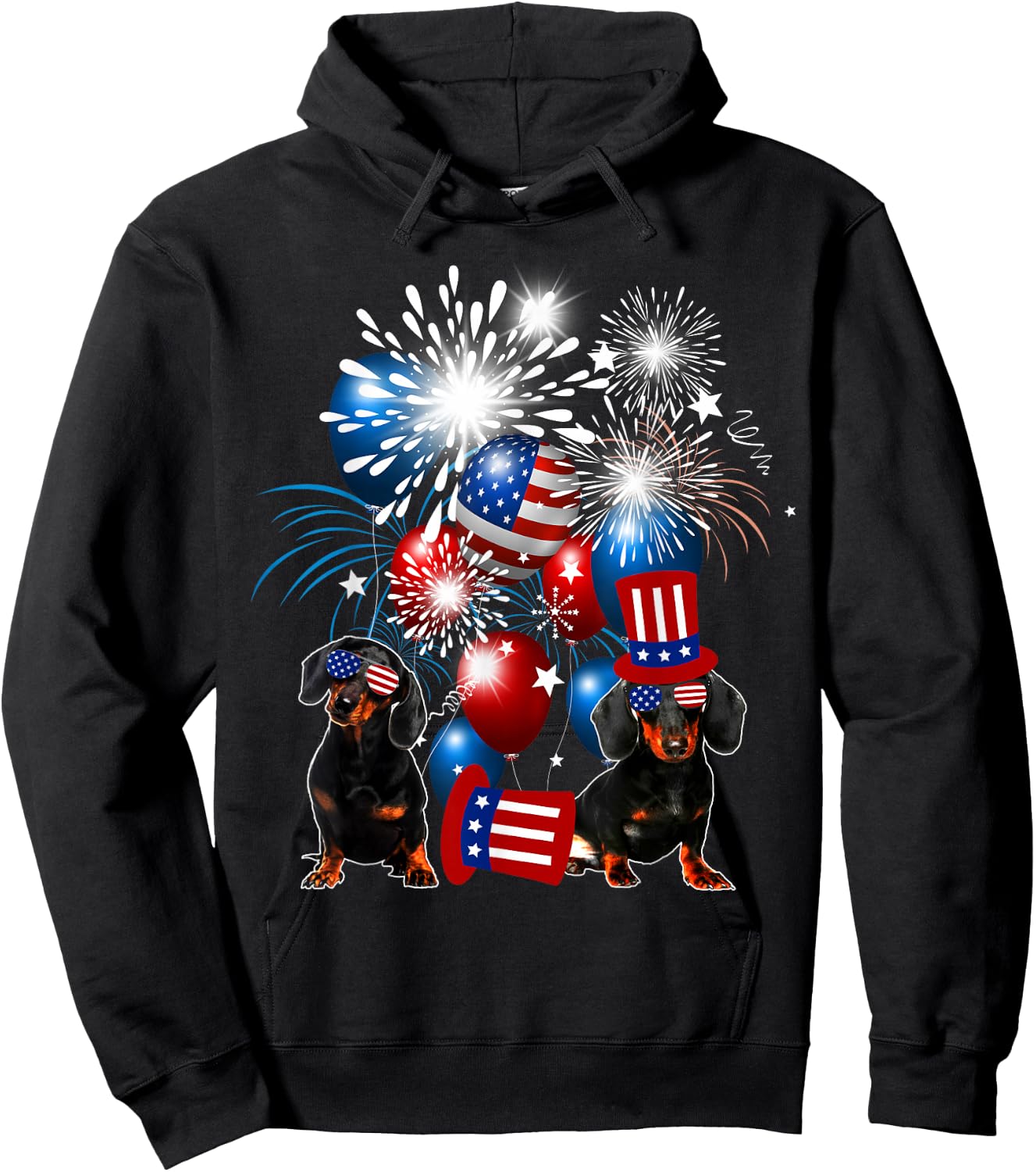 Vintage Retro Dachshund American Flag 4th Of July Dog Lover Hoodie - Hoodie | Black