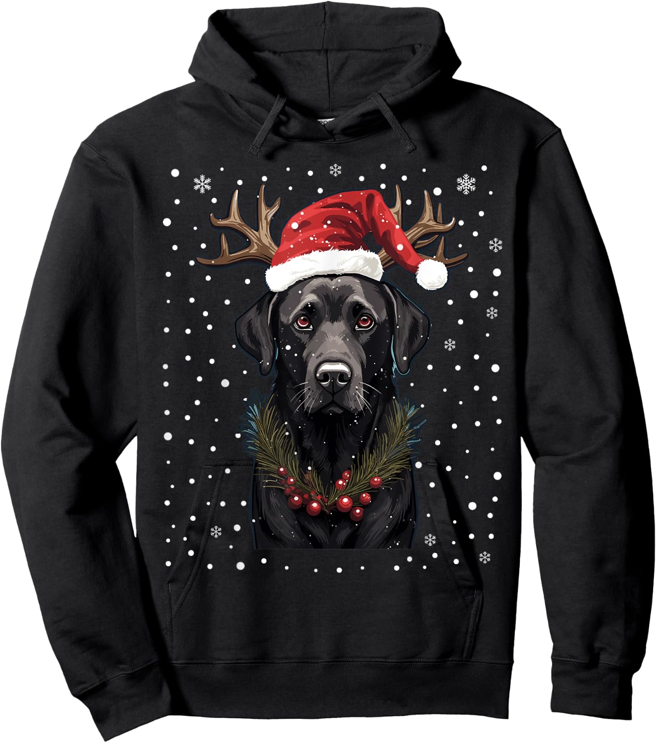 Black Labrador Christmas Lights Santa Hat Xmas Pajama Hoodie - Hoodie | Black