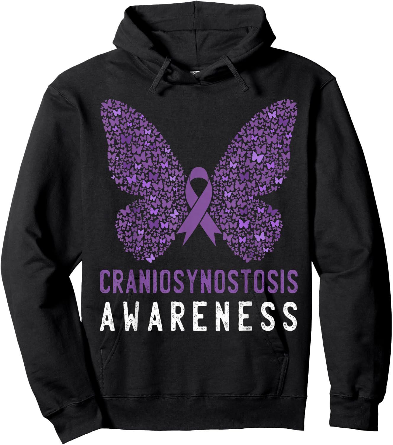 Butterfly Craniosynostosis Awareness Purple Ribbon Support Hoodie - Hoodie | Black