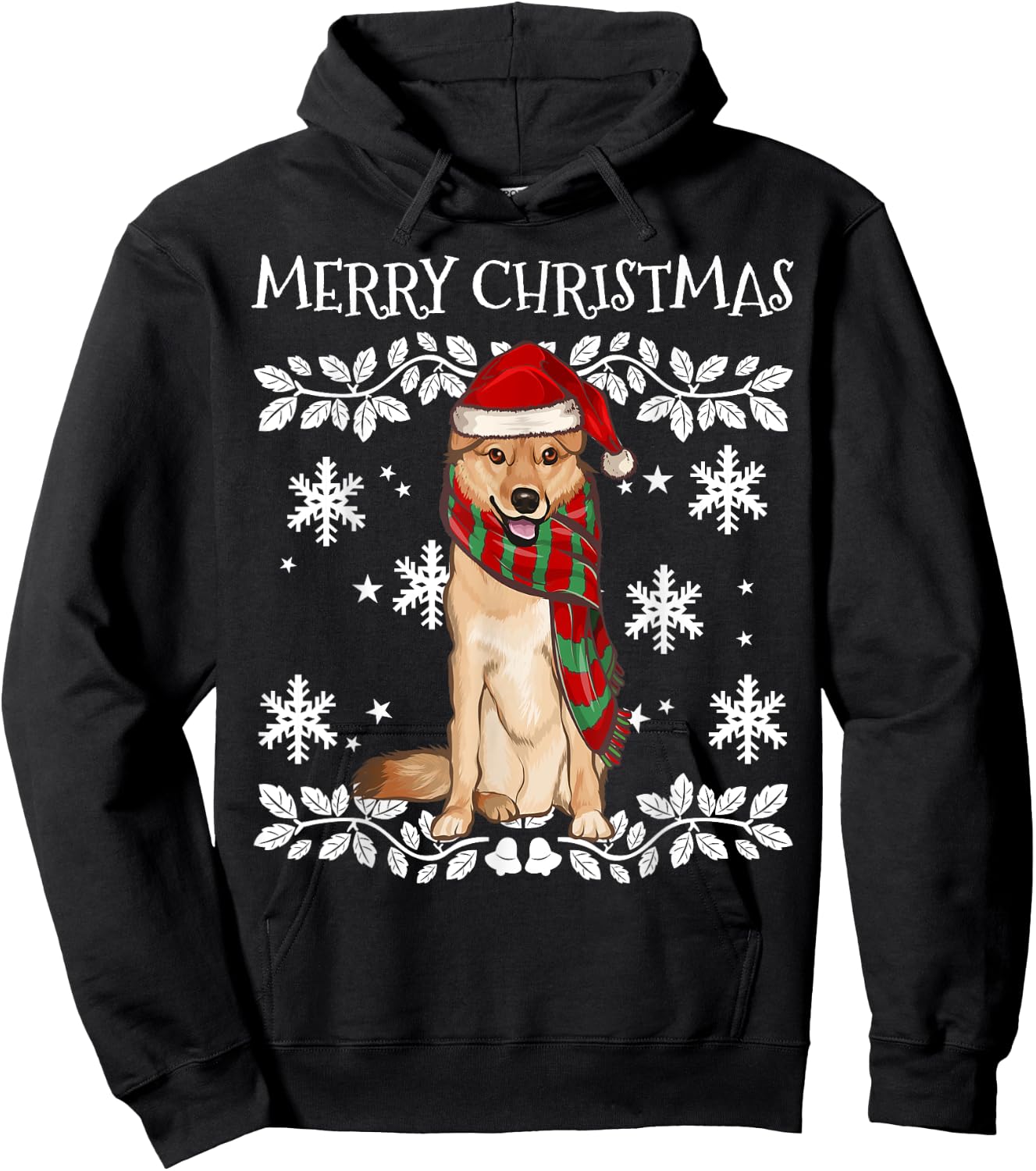 Merry Christmas Ornament Finnish Spitz Xmas Santa Hoodie - Hoodie | Black