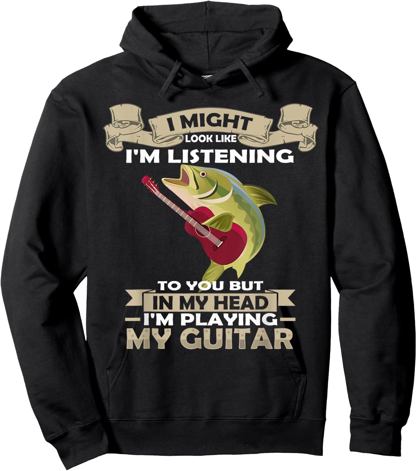 Fish Playing Acoustic Guitar Musical Fans Band Lover Hoodie - Hoodie | Black