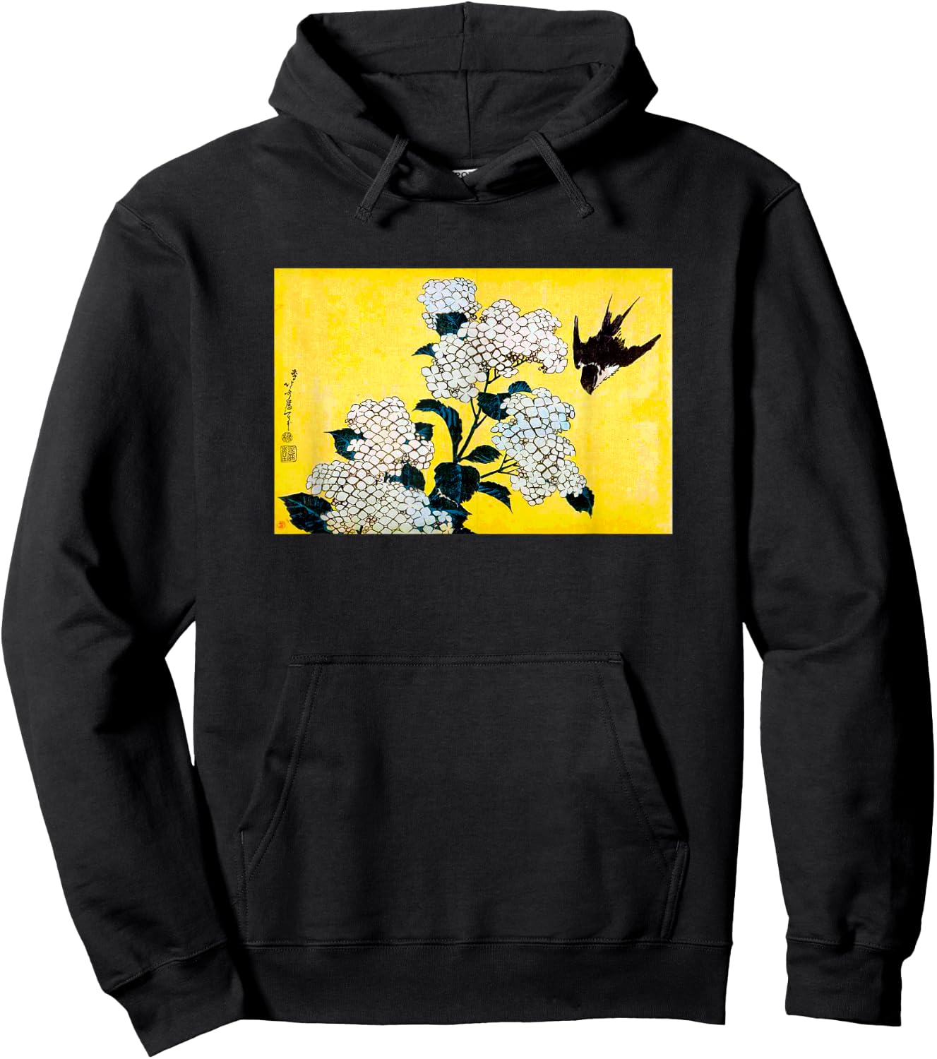 The Art of Print by MCMA - Digitally Enhanced Art Japanese Art Bird and Cherry Blossoms Graphic Design -Adults Black Small Hoodie - Hoodie | Black