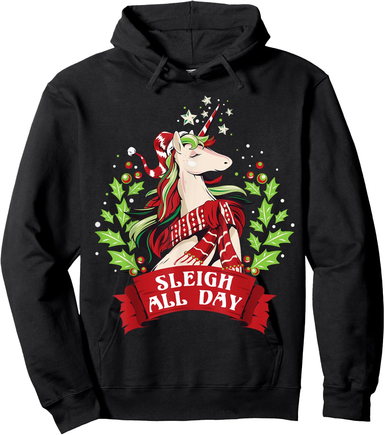 Sleigh All Day Cute Santa Unicorn Christmas Hoodie - Hoodie | Black
