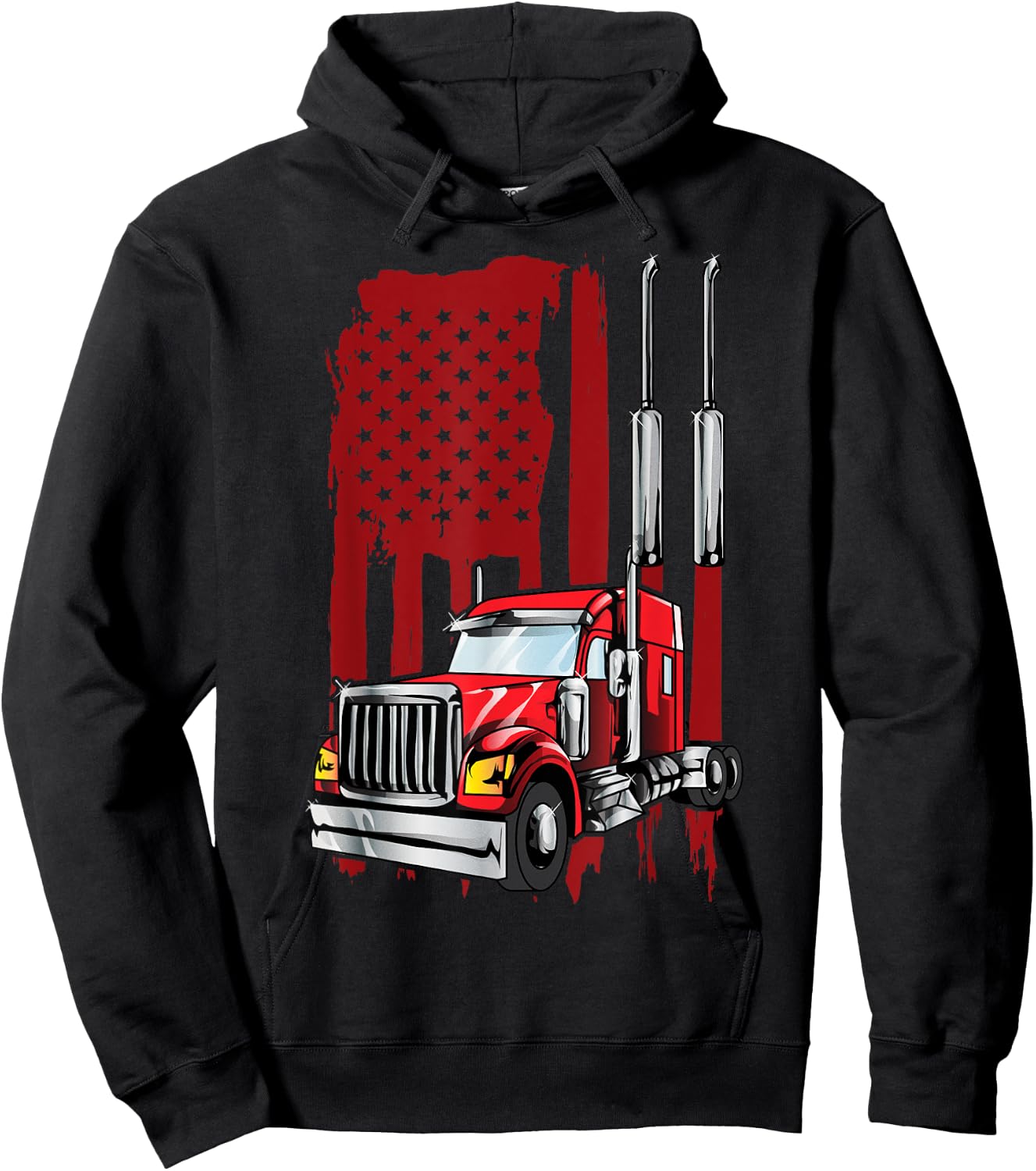 American Flag Semi Truck Driver Truck Lovers Trucker Women Kids Men Hoodie - Hoodie | Black