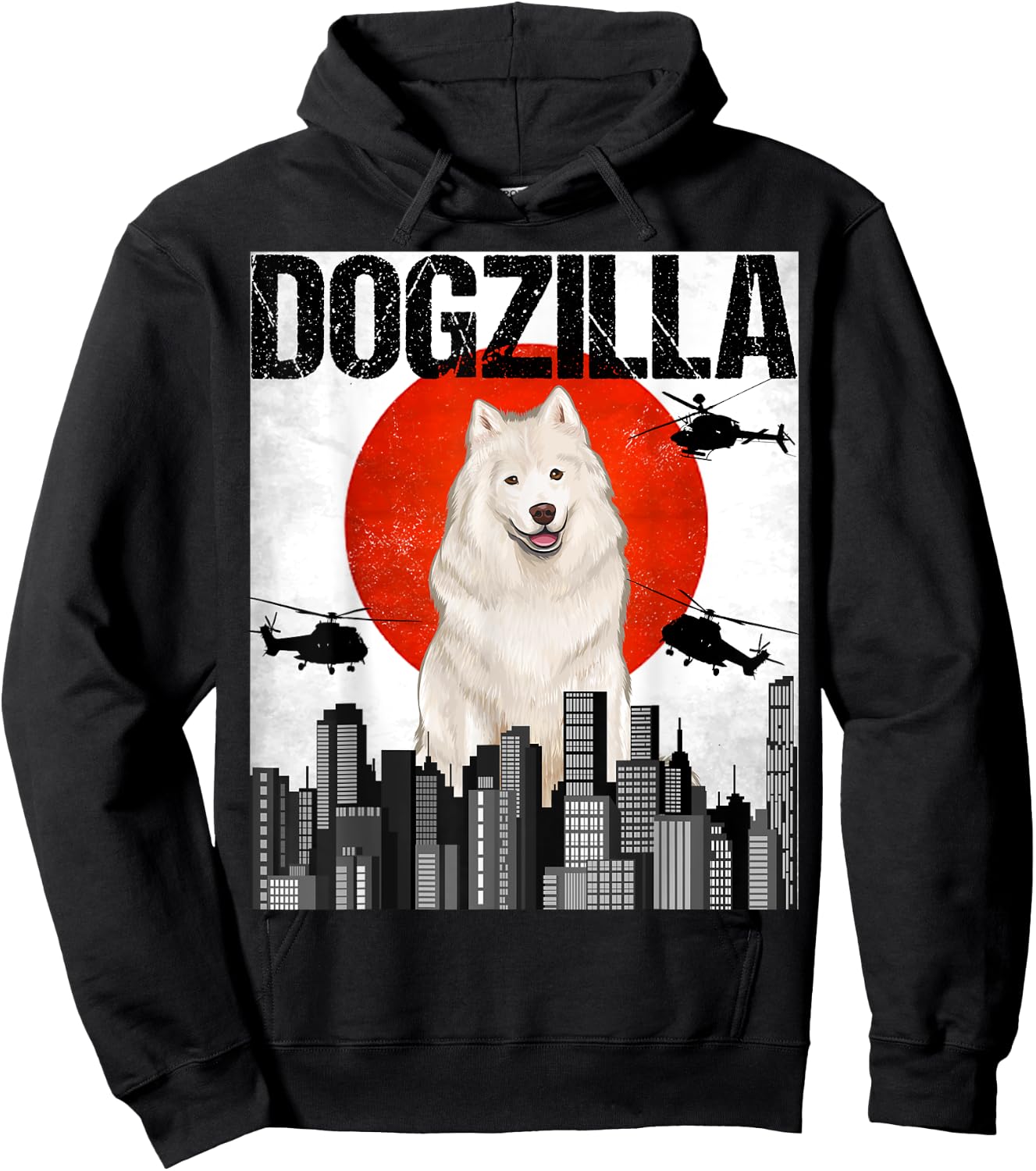 Funny Vintage Japanese Dogzilla Samoyed Hoodie - Hoodie | Black