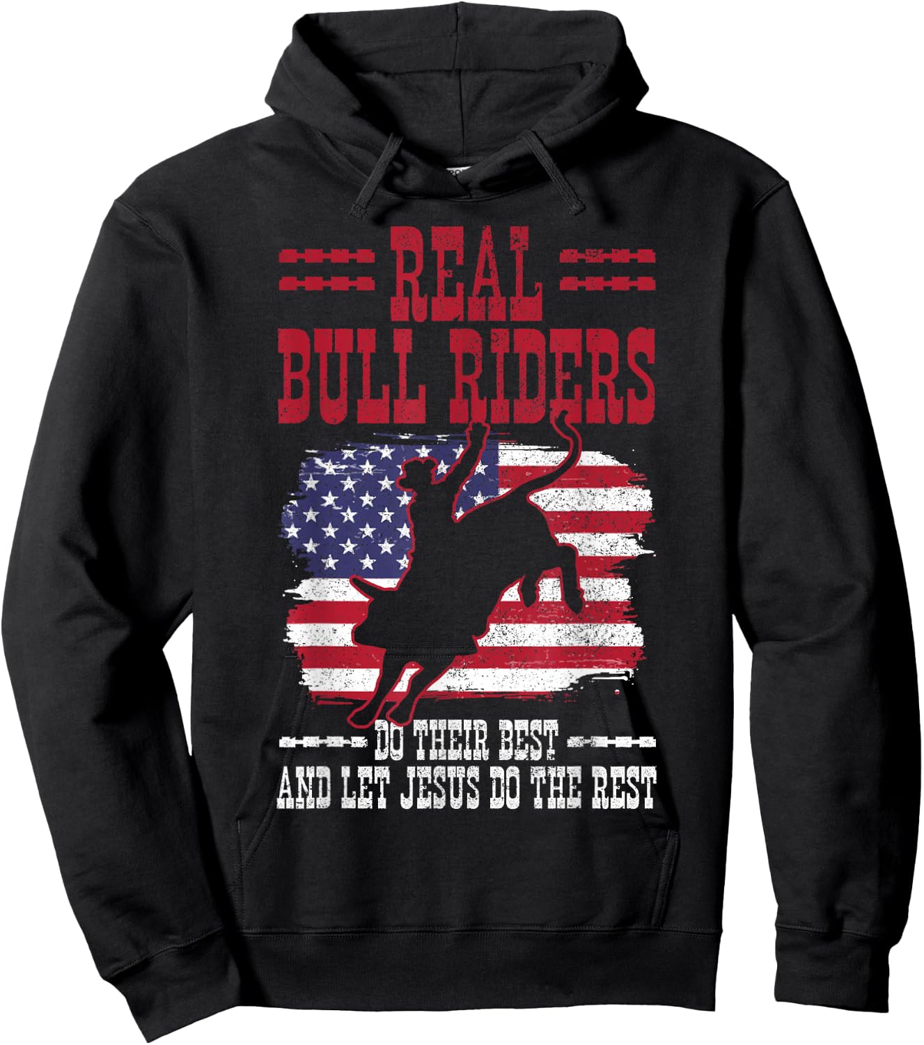 Bull Riding American Flag Rodeo Patriotic Christian Rider Hoodie - Hoodie | Black
