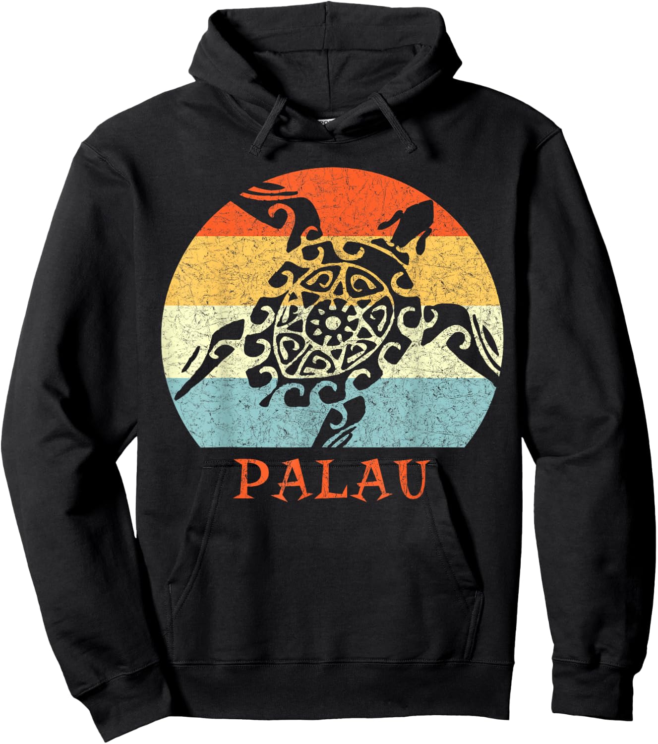 Palau Vintage Retro Tribal Turtle Vacation Hoodie - Hoodie | Black