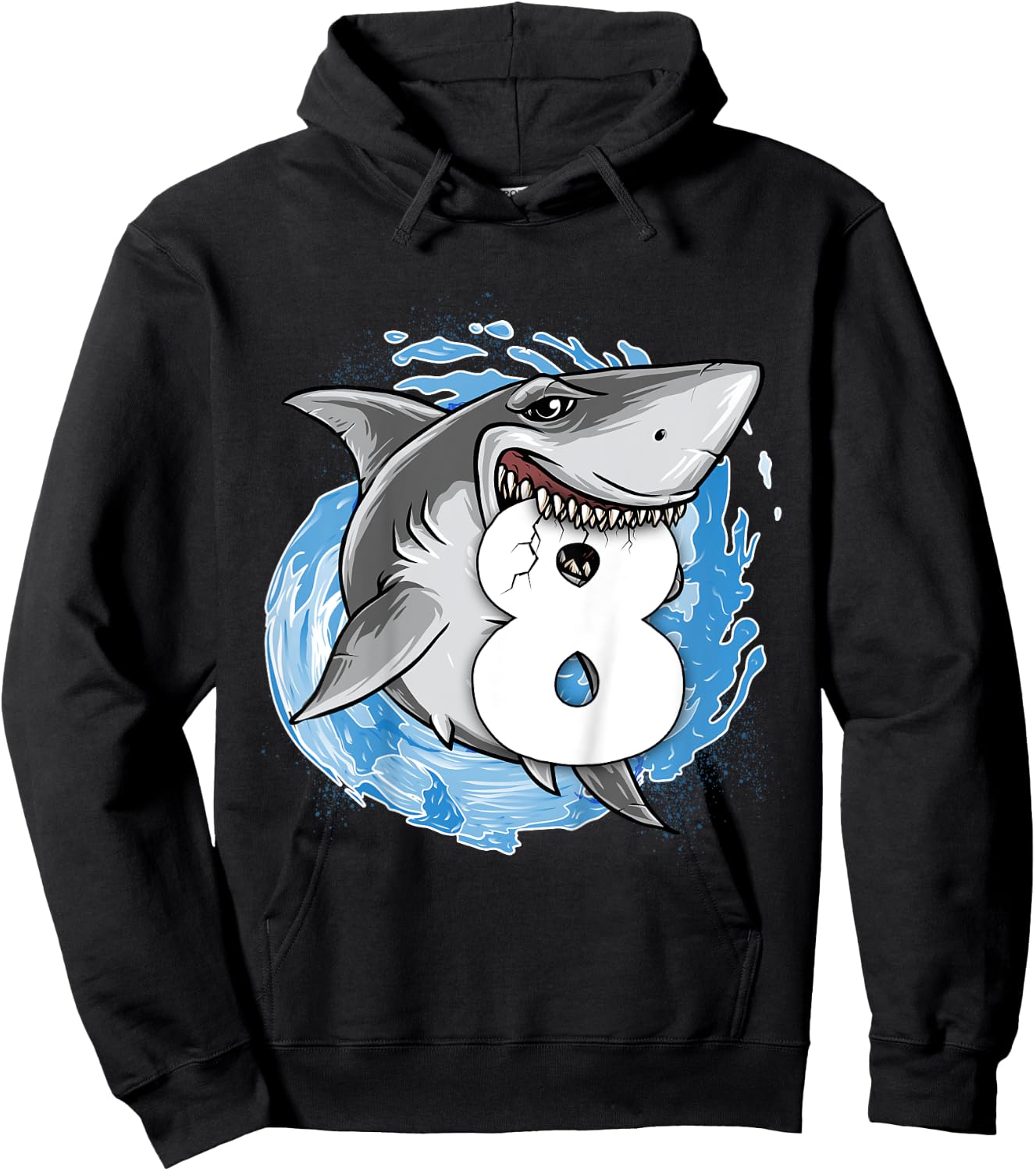 Kids Shark 8th Birthday Boy 8 year old Shark Theme Party 8 Shark Hoodie - Hoodie | Black