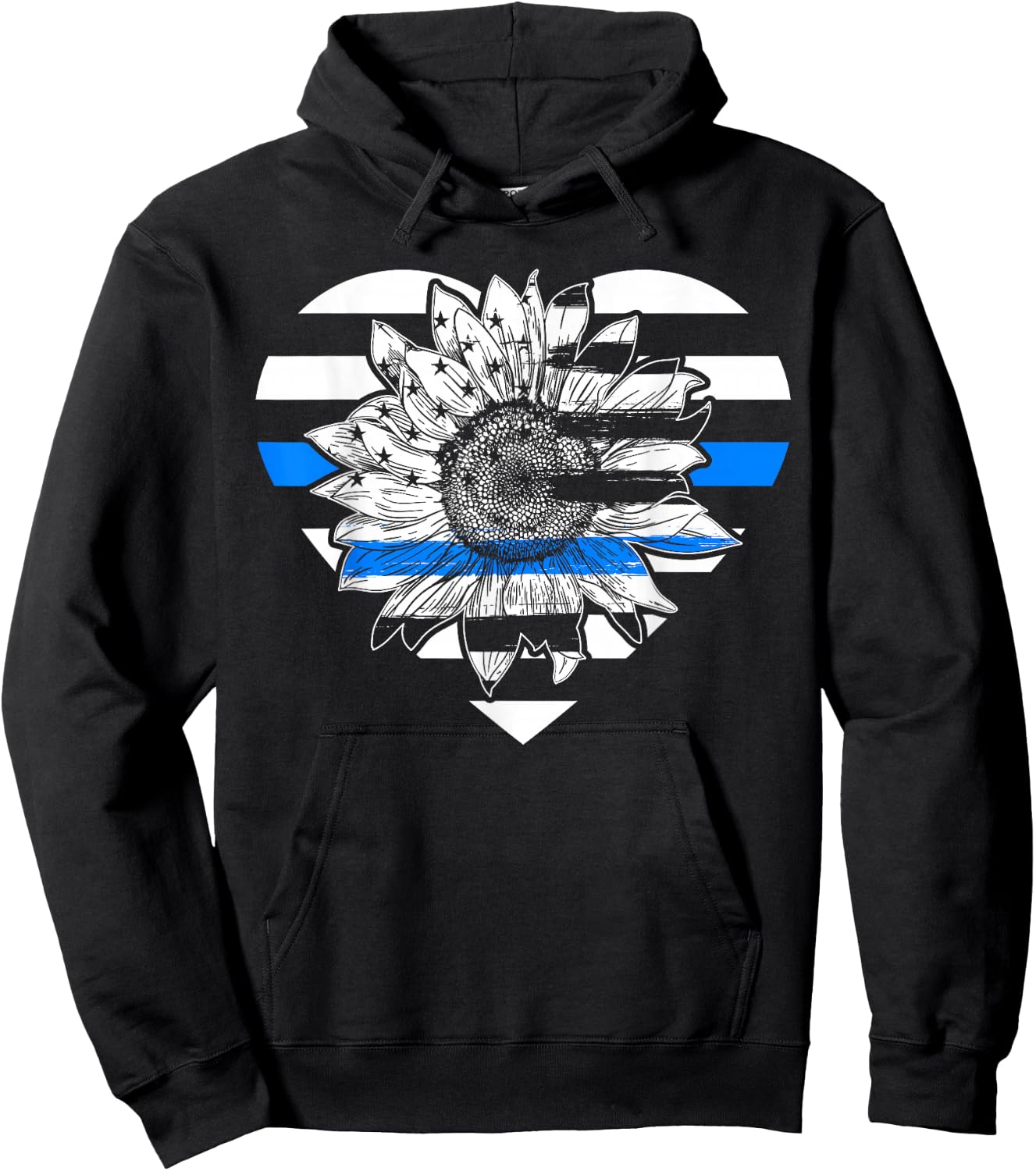 Thin Blue Line Sunflower Law Enforcement Police Officer Cop Hoodie - Hoodie | Black
