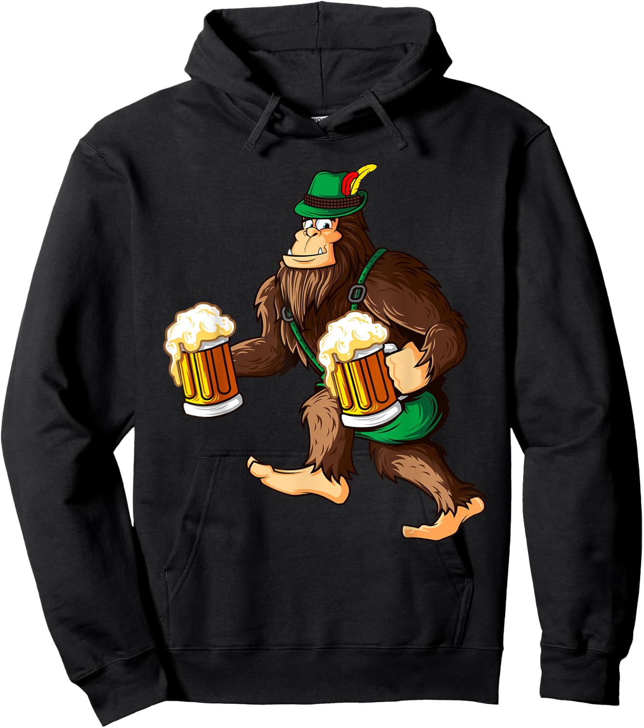 Funny Bigfoot Lederhosen Prost Beer Mug Beerfest Oktoberfest Hoodie - Hoodie | Black