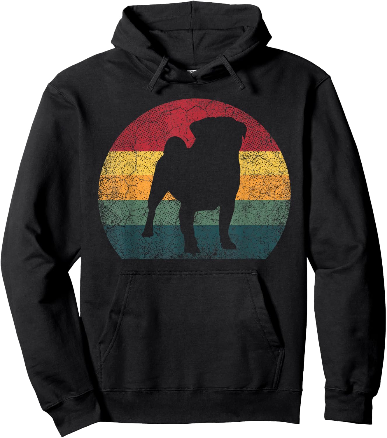 Pug Dog Vintage Distressed Retro Style Men Women Kids Gift Hoodie - Hoodie | Black