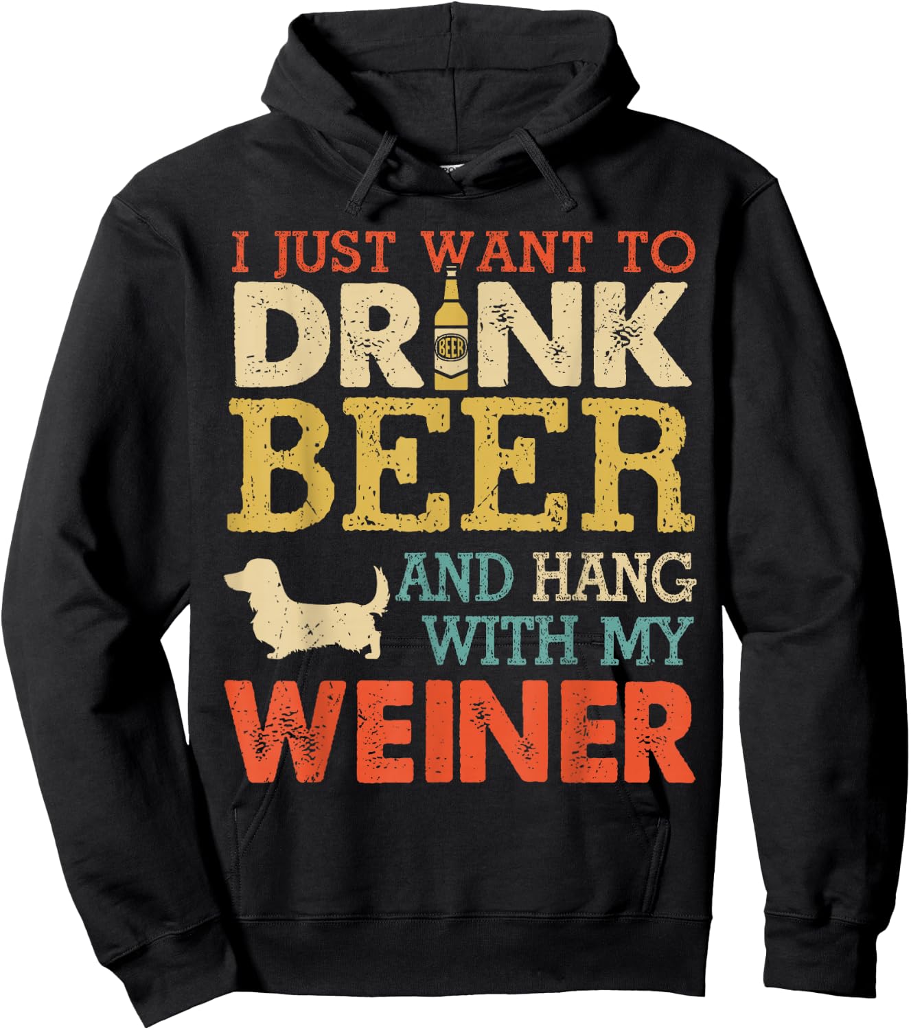 Weiner Dachshund Dad Drink Beer Hang with Dog Funny Vintage Hoodie - Hoodie | Black