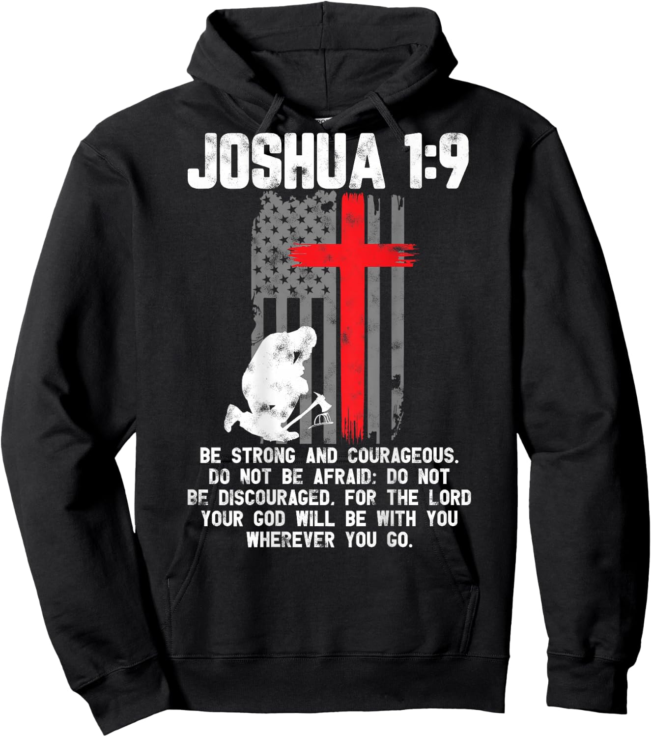 Thin Red Line Firefighter Cross Bible Verse Christian Hoodie - Hoodie | Black