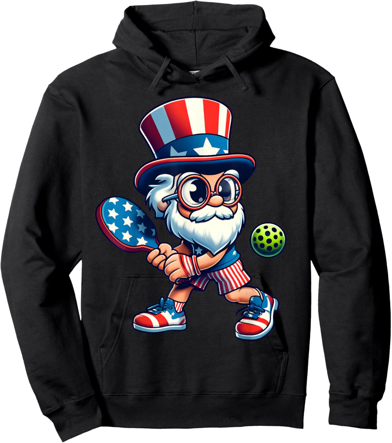 Pickleball 4th Of July Uncle Sam Independence Day USA Women Kids Men Hoodie - Hoodie | Black