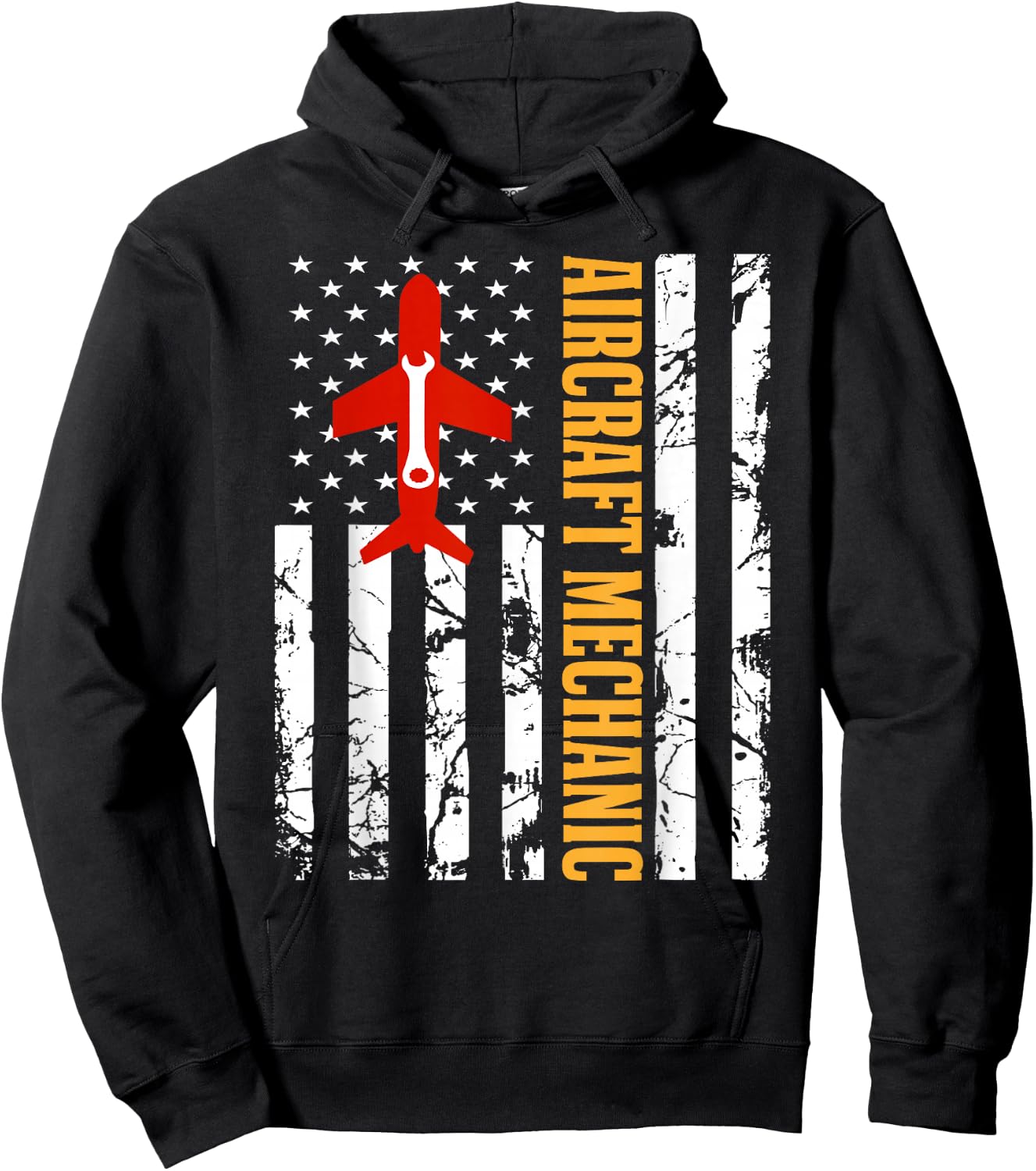 Aircraft Mechanic USA Flag Airplane Technician Aviation Gift Hoodie - Hoodie | Black