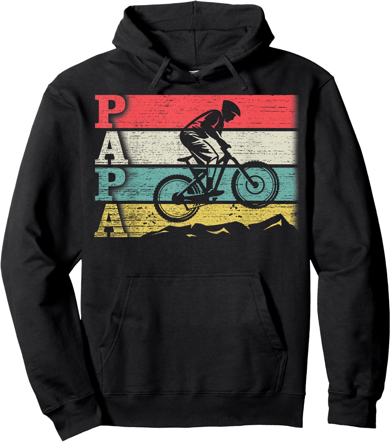 Vintage Retro Cycling Papa Mountain Biking Rider Silhouette Hoodie - Hoodie | Black