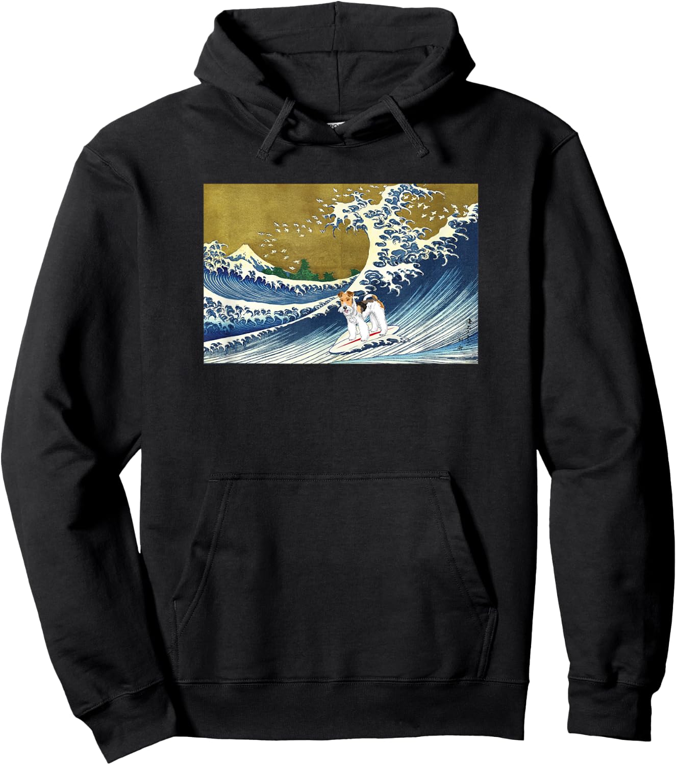 Retro Vintage Surfing a Wave Wire Fox Terrier Lover Hoodie - Hoodie | Black