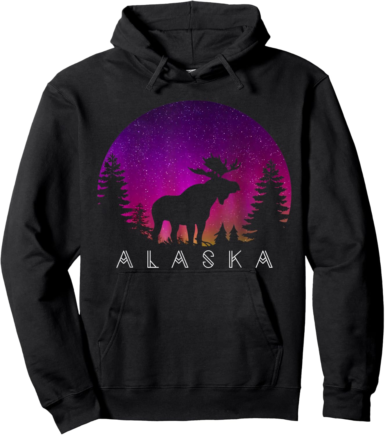 Alaska Moose Aurora Borealis - Alaskan Landscape Photo Hoodie - Hoodie | Black