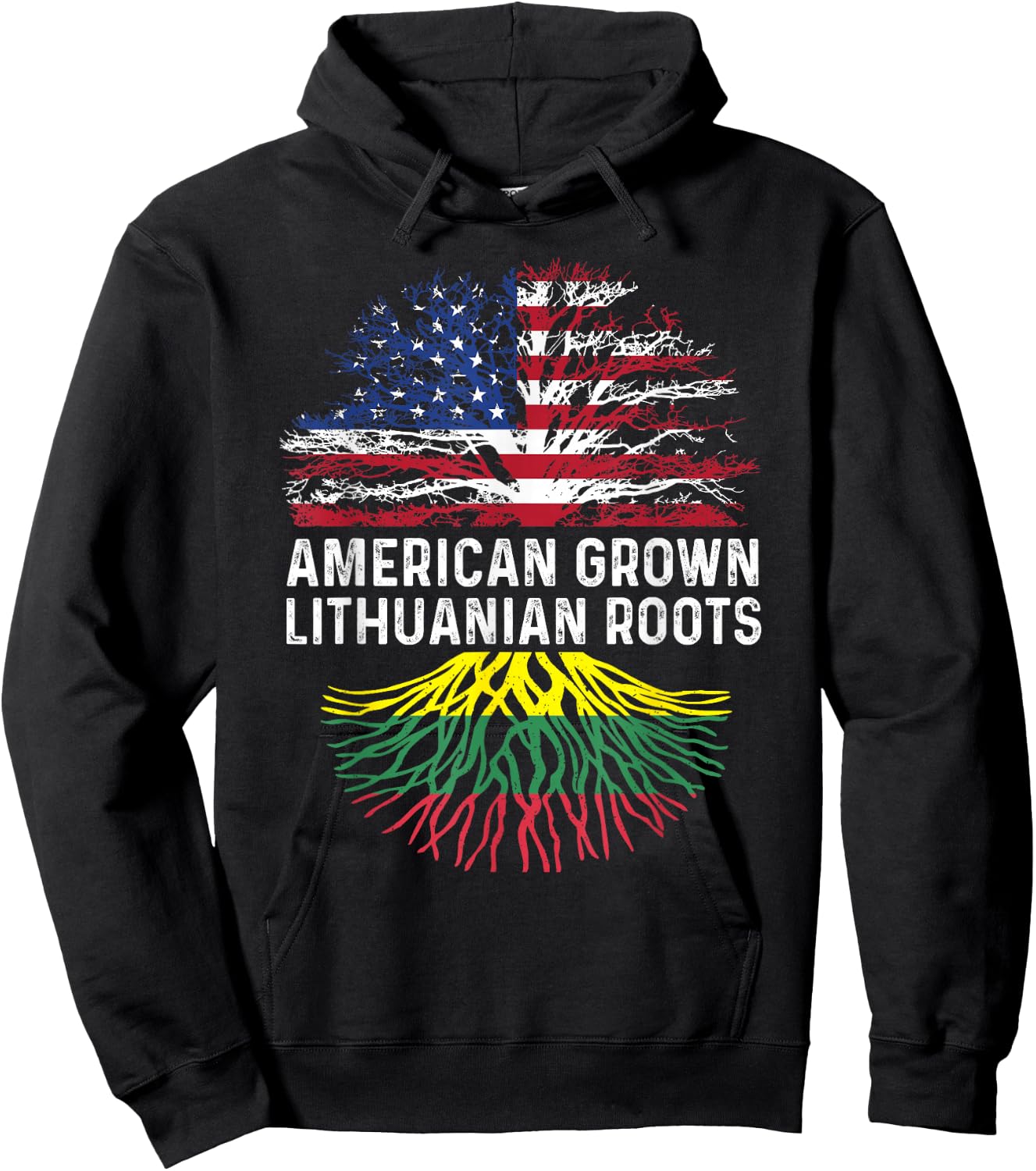 American Grown Lithuanian Roots Lithuania Flag Family Tree Hoodie - Hoodie | Black