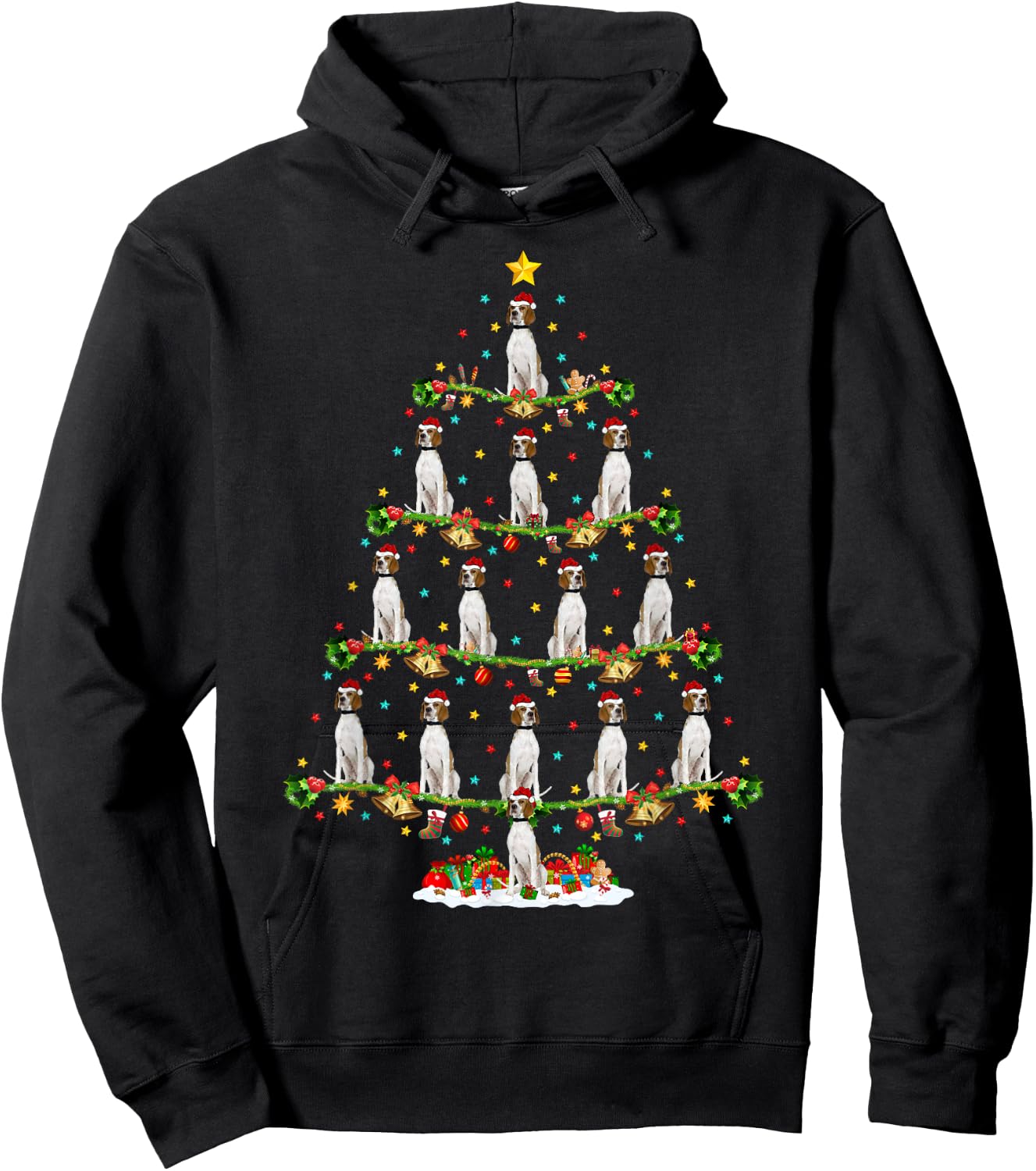 Xmas Tree Lighting Santa English Pointer Dog Christmas Hoodie - Hoodie | Black
