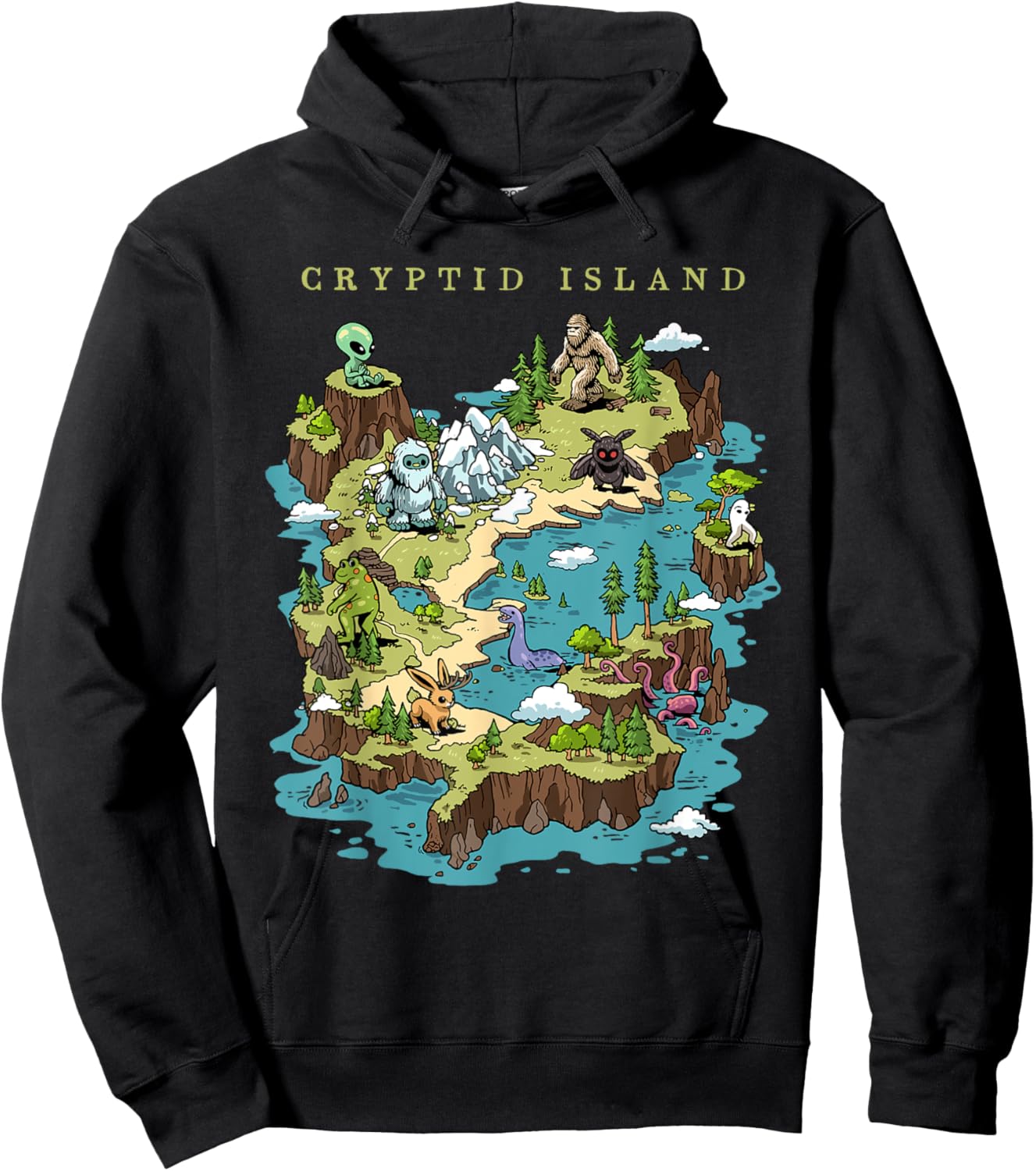 Cryptid Shirt Bigfoot Loch Ness Monster Mothman Jersey Devil Hoodie - Hoodie | Black
