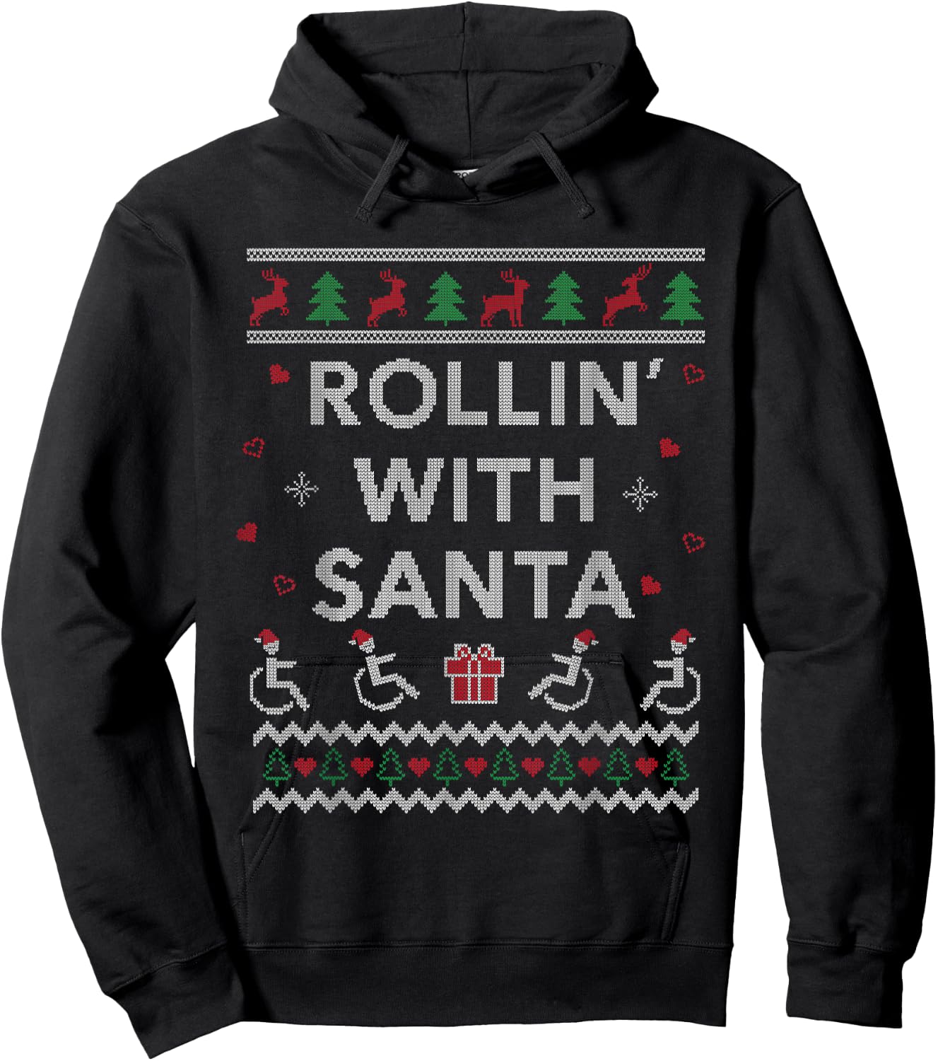 Handicap Wheelchair Design Funny Ugly Christmas Hoodie - Hoodie | Black