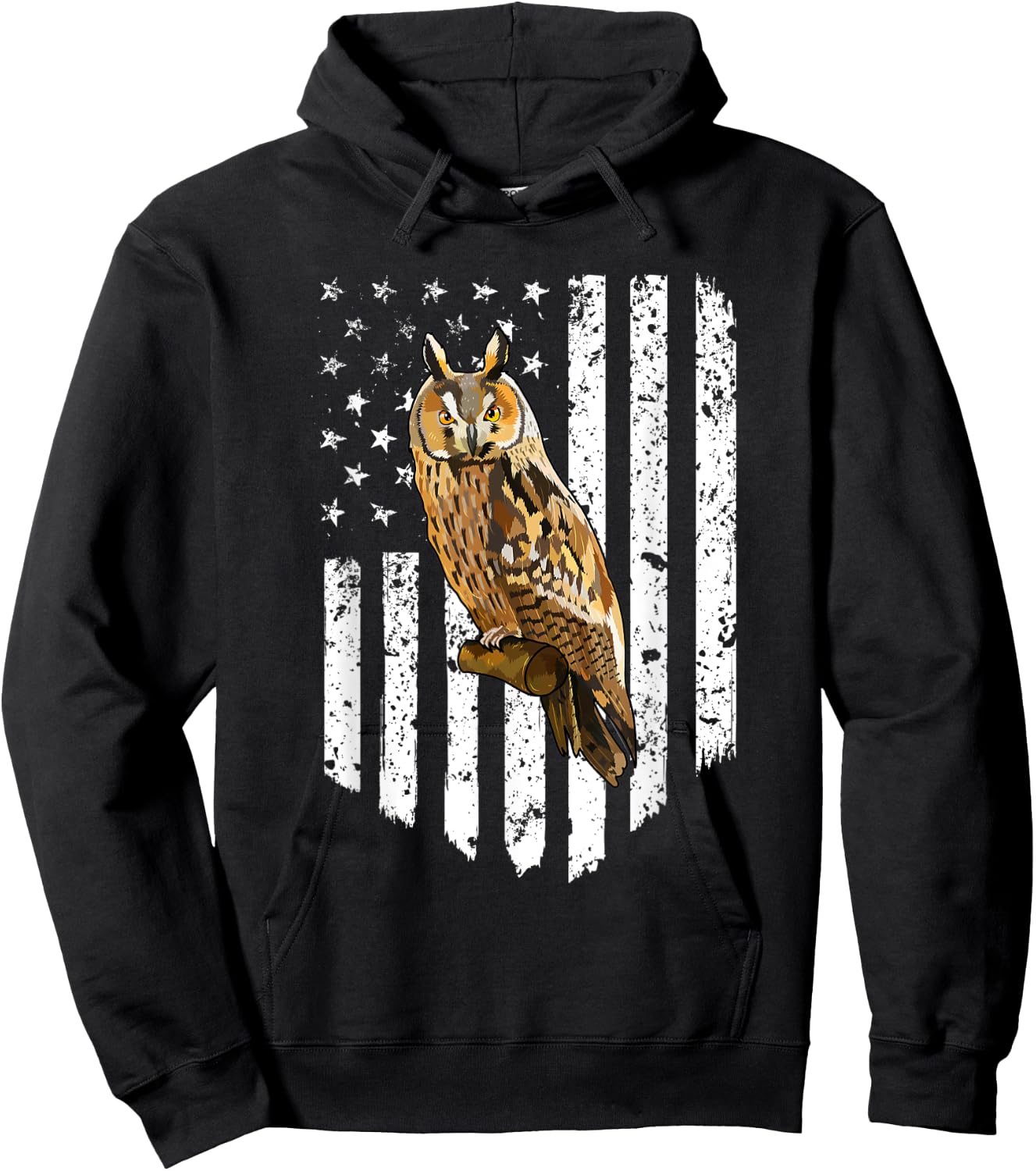 White American Flag Long-eared Owl Bird 4th Of July Men Hoodie - Hoodie | Black