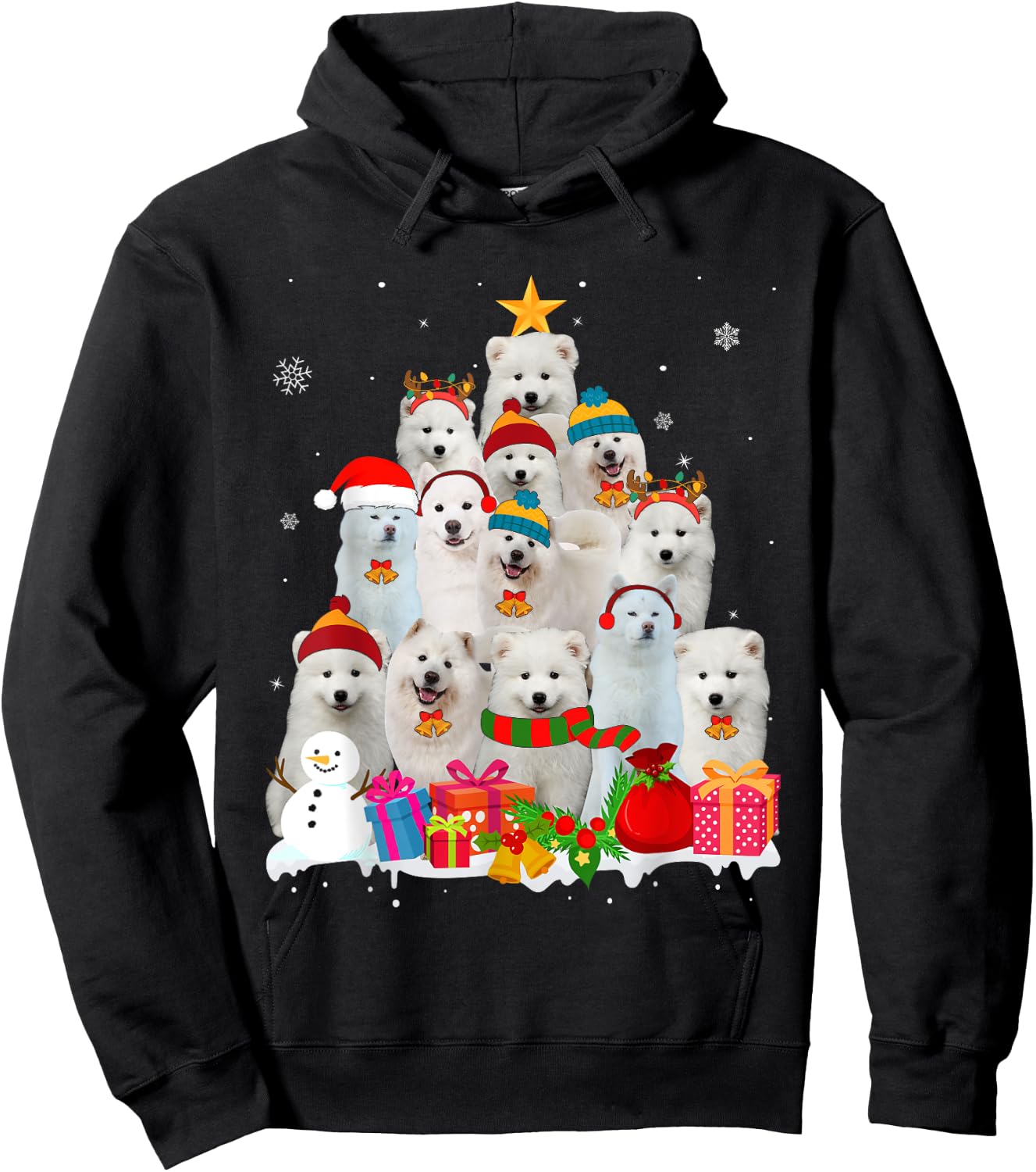 Funny Samoyed Christmas Tree Pet Dog Lover Gift Hoodie - Hoodie | Black