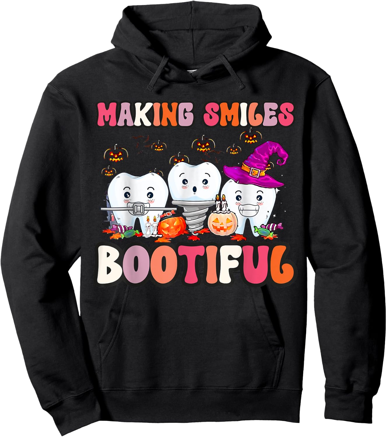 Making Smiles Bootiful Funny Ghost Dentist Halloween Dental Hoodie - Hoodie | Black