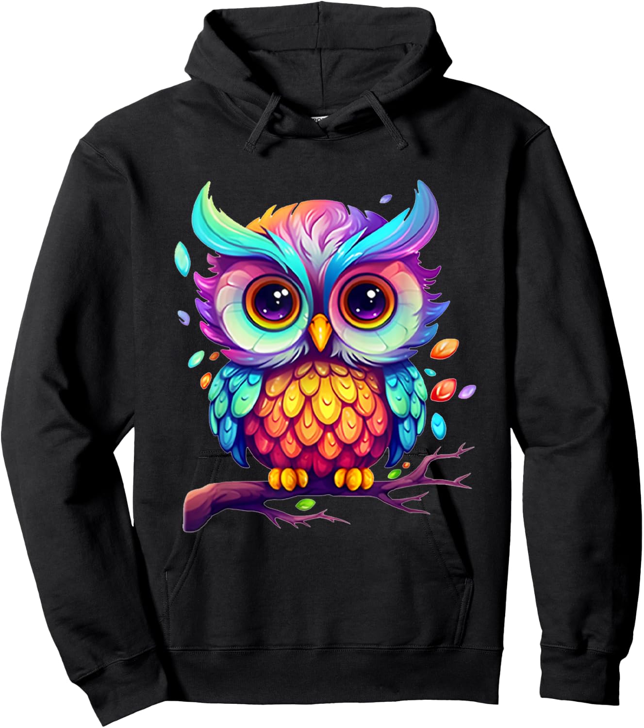 Cute Colorful Owl Art Women Kids Boys Girls Owl Hoodie - Hoodie | Black
