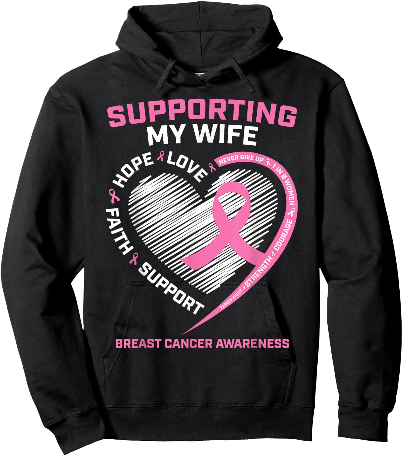 I Wear Pink For My Wife Breast Cancer Awareness Husband Men Hoodie - Hoodie | Black