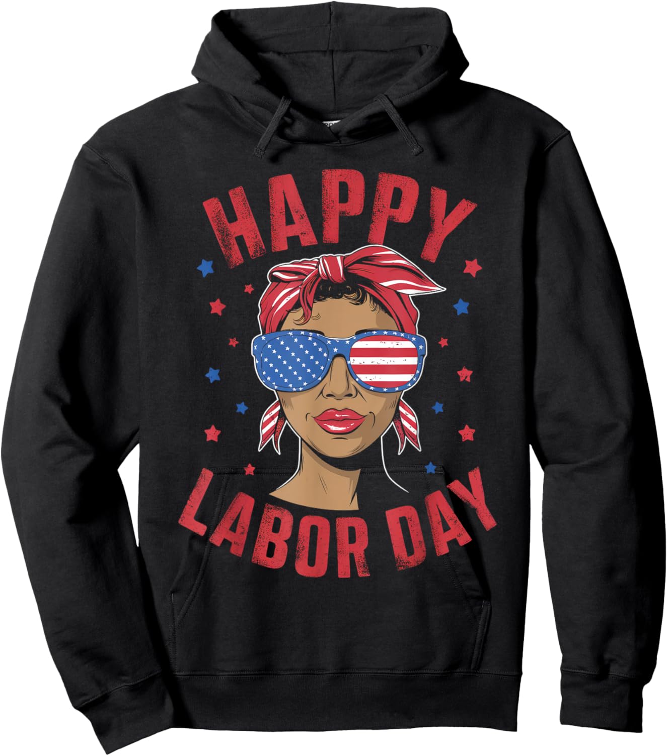 Happy Labor Day Labor Day Messy Bun USA Flag Hoodie - Hoodie | Black