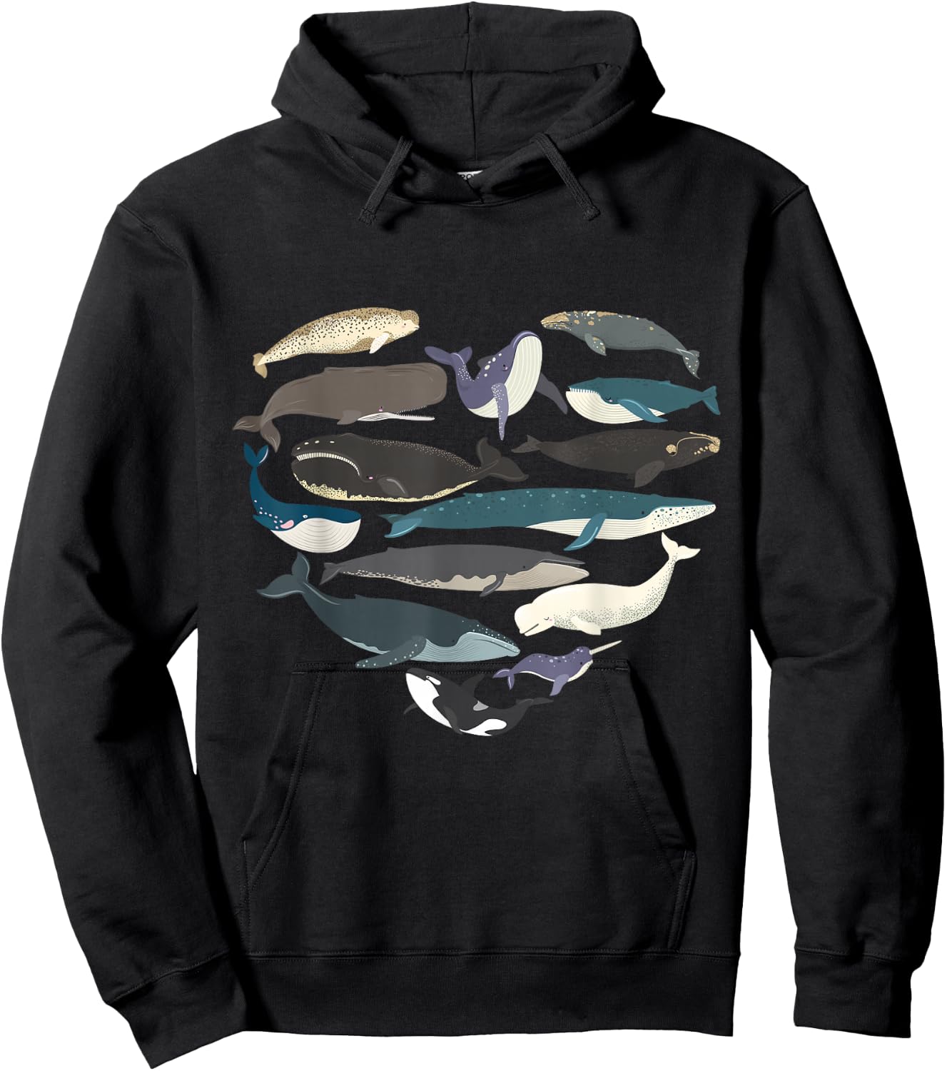 Whales Heart Shape Cute Ocean Mammals Whale Breeds Species Hoodie - Hoodie | Black