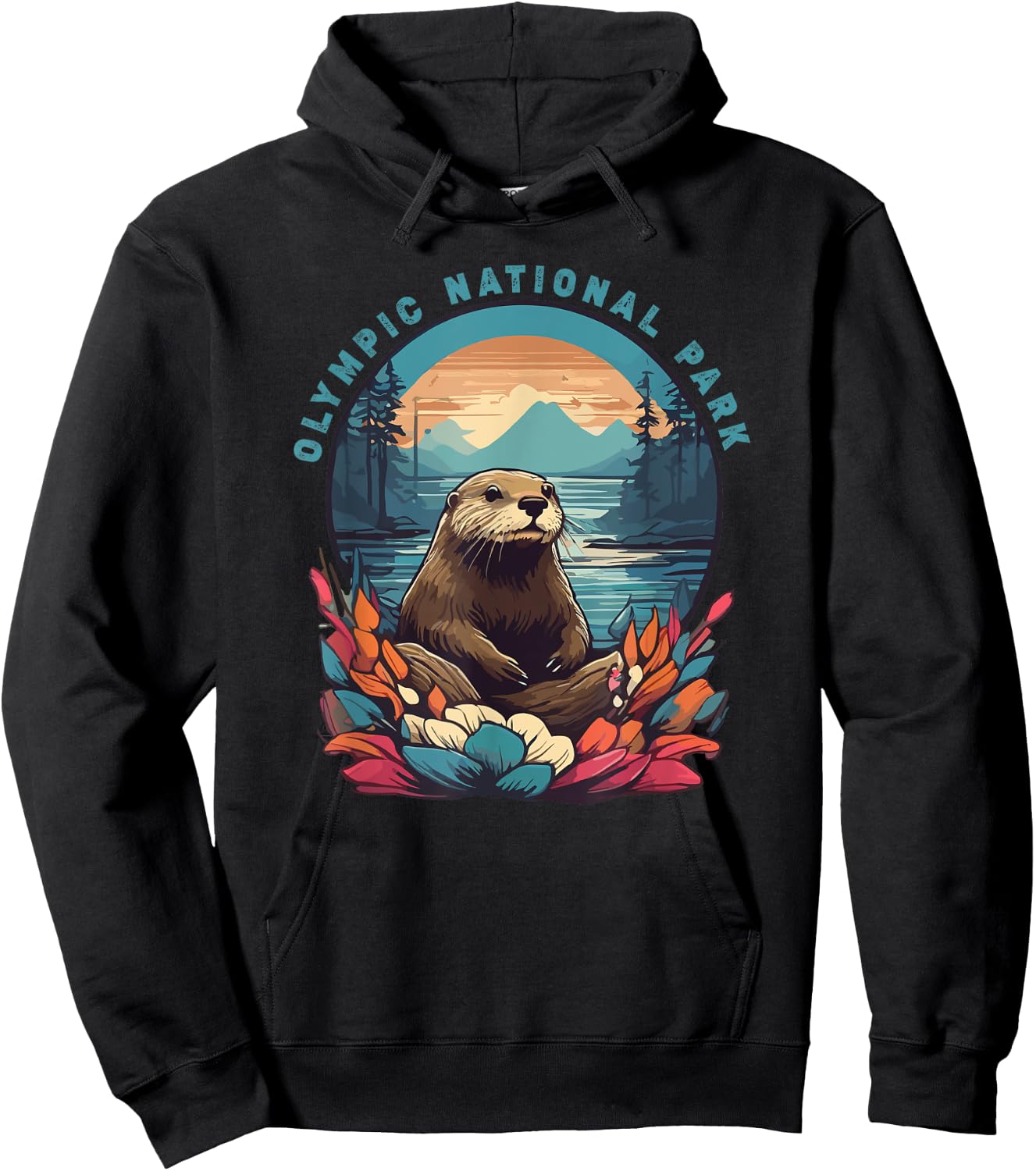 Olympic National Park Otter Lover Vintage American Souvenir Hoodie - Hoodie | Black