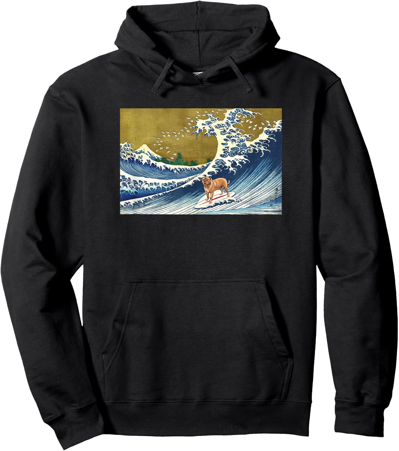 Funny Retro Vintage Surfing a Wave French Mastiff Lover Hoodie - Hoodie | Black