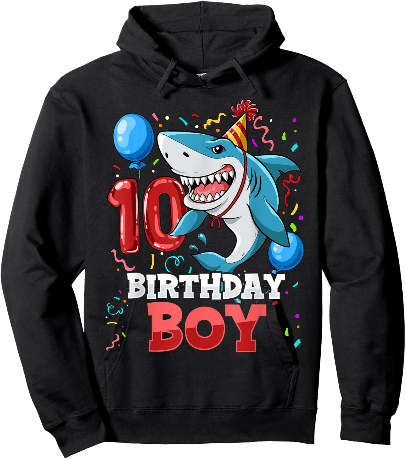 Shark 10th Birthday Boy Hoodie - Hoodie | Black