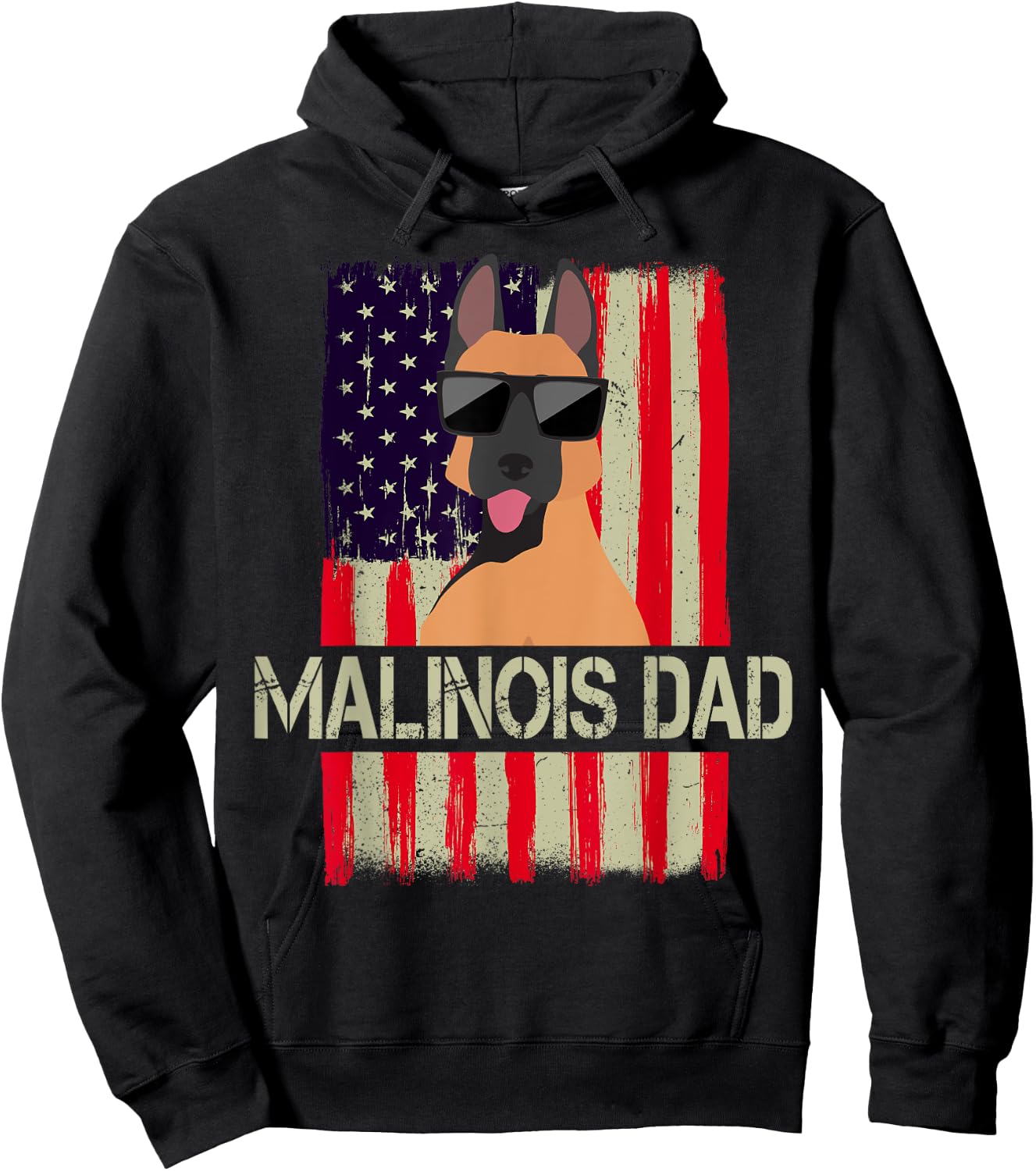 Funny Belgian Malinois Dad American Flag 4th Of July Hoodie - Hoodie | Black