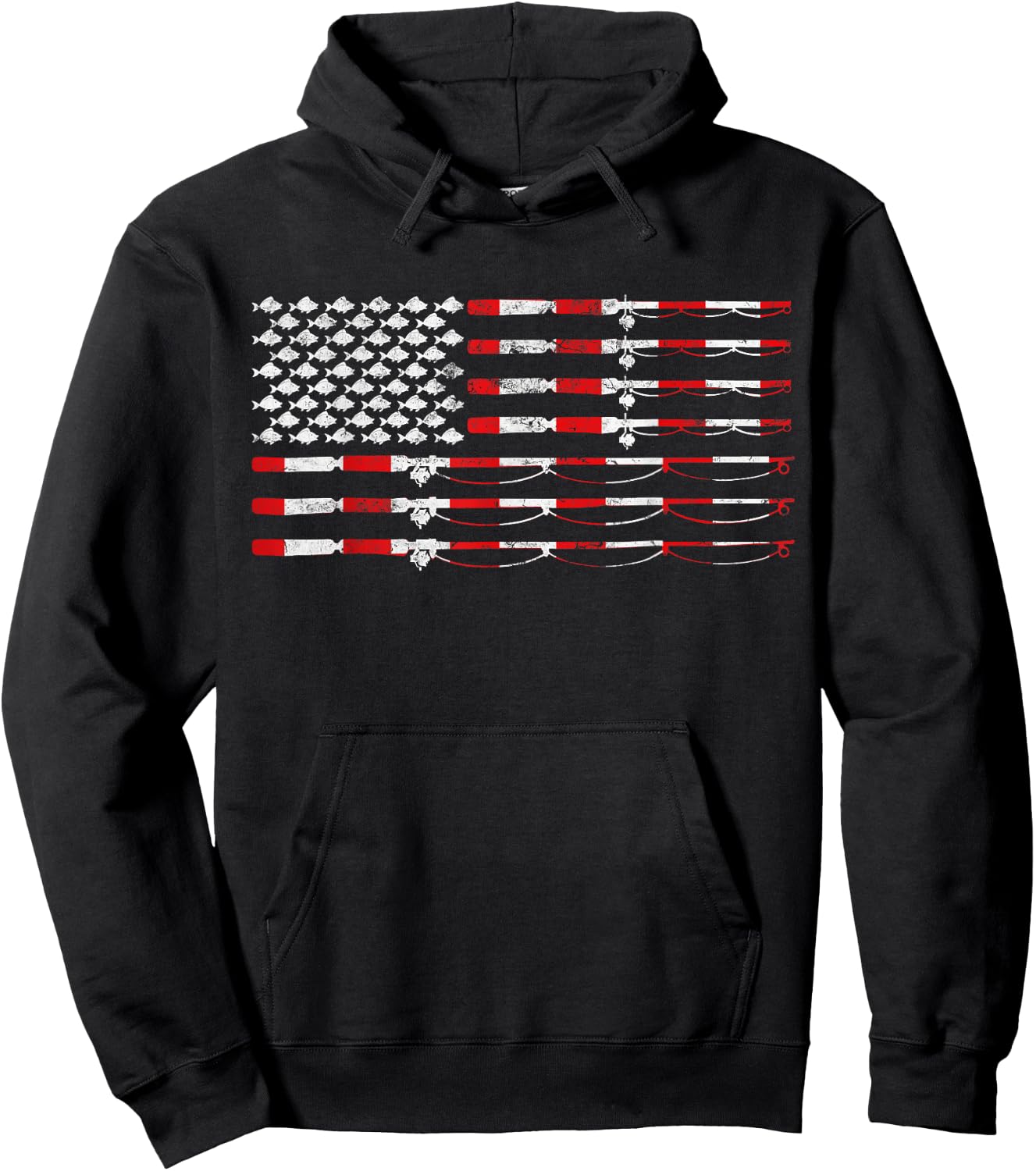 Fishing Fly Rod American Flag Gift Fisherman Small Hoodie - Hoodie | Black