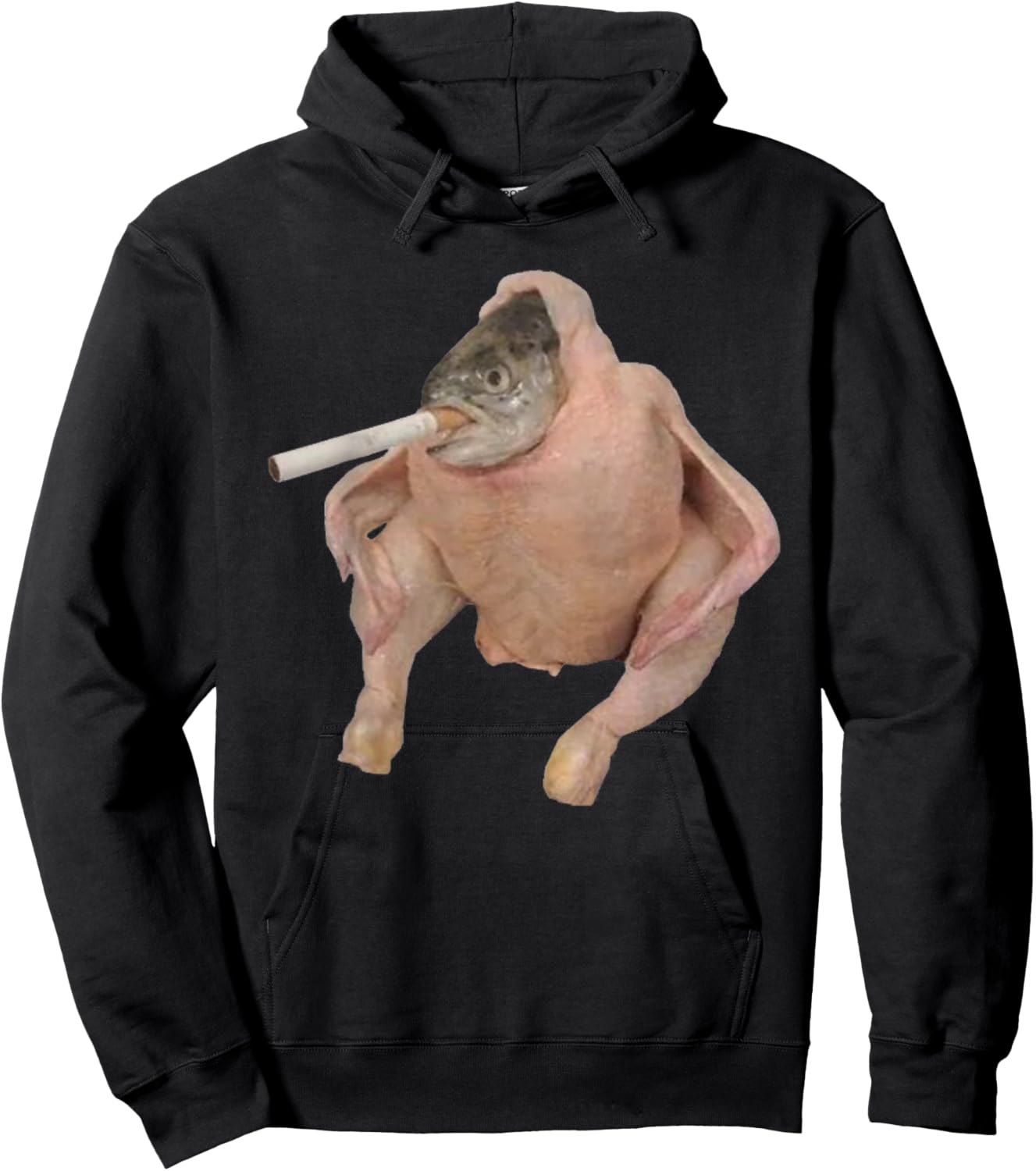 Fish Chicken Face Smoking a Cigarette funny meme Hoodie - Hoodie | Black