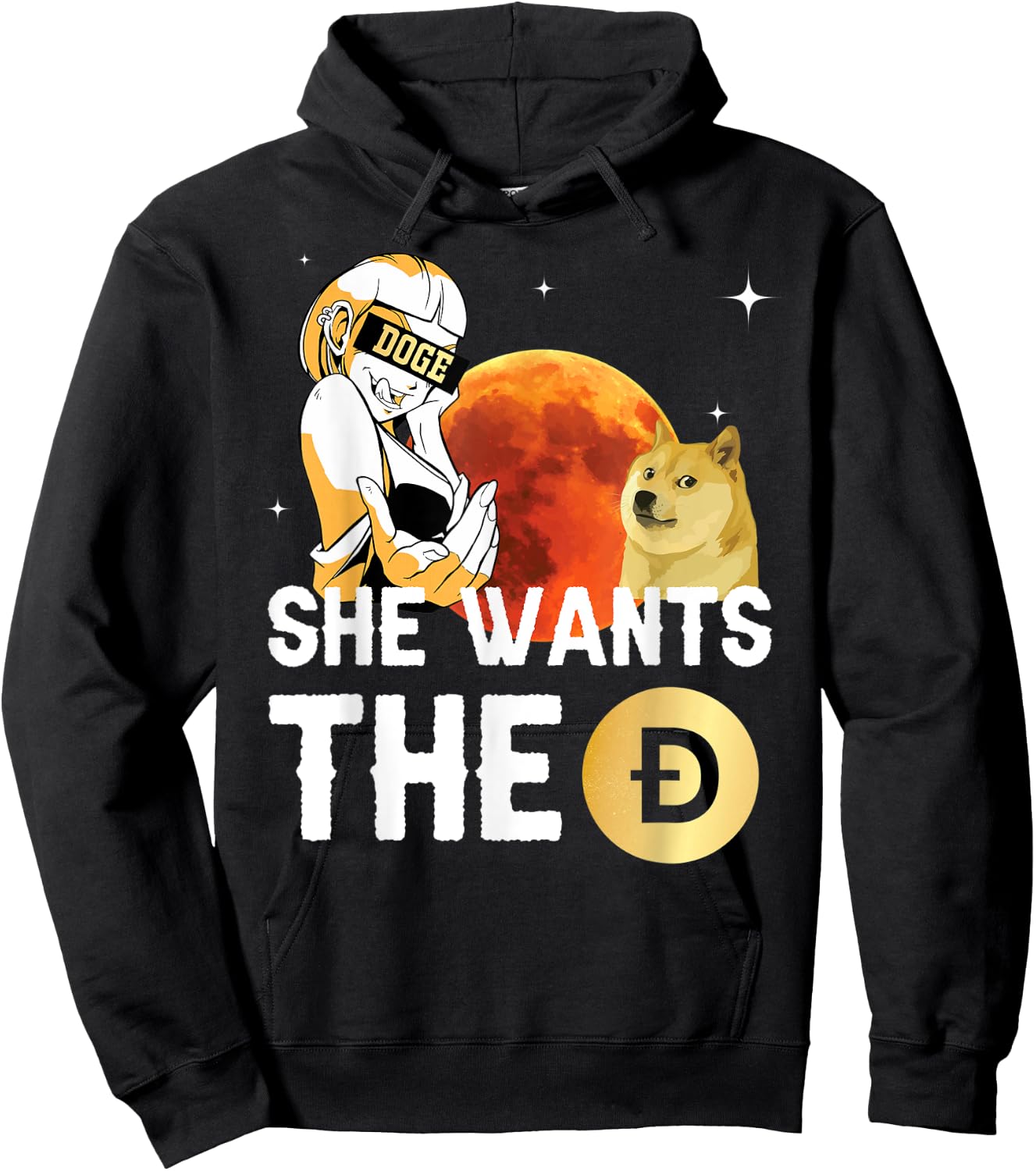She Wants the Dogecoin Shirt, Hilarious Crypto to the Moon Hoodie - Hoodie | Black
