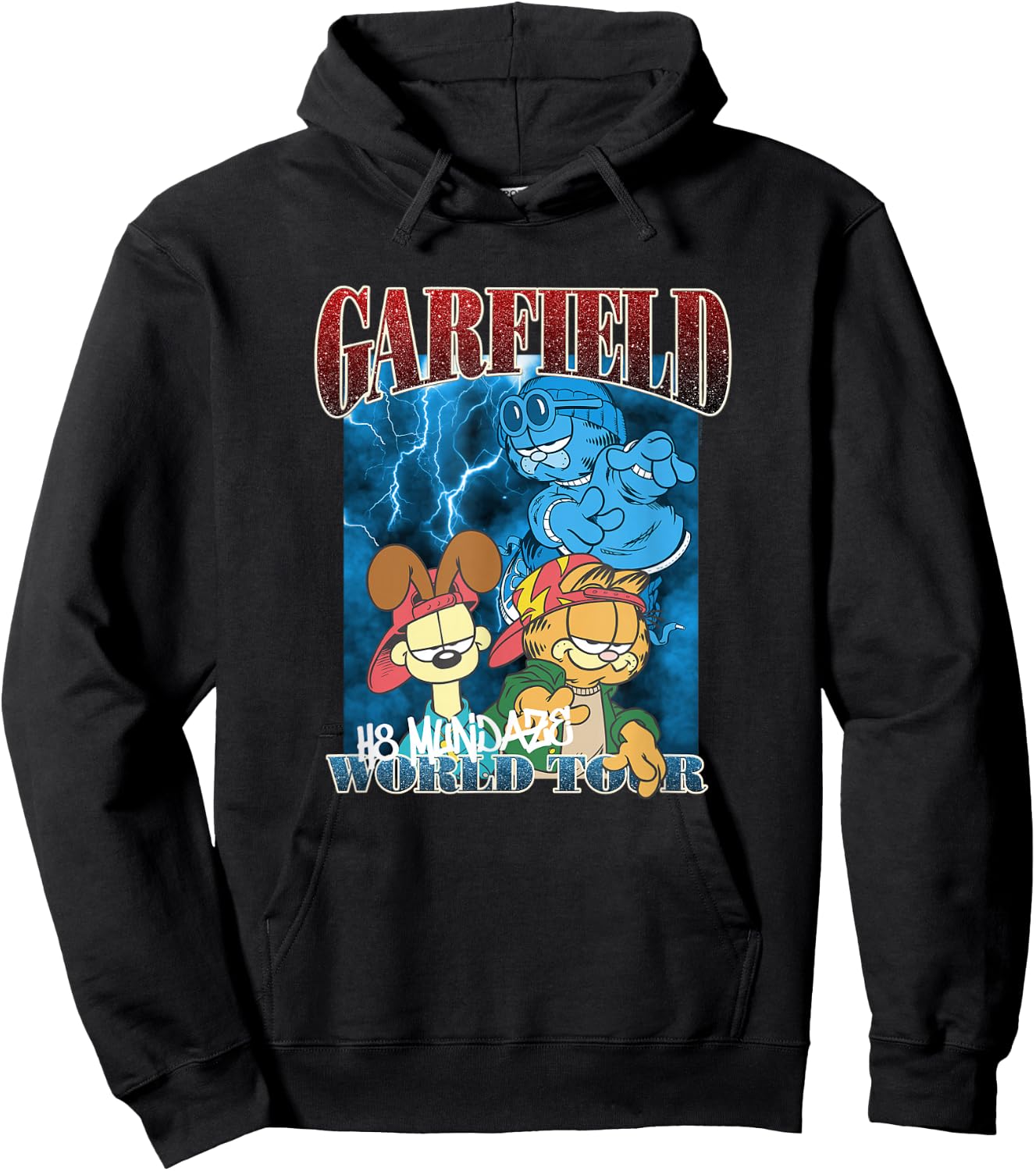 Garfield H8 Mundaze World Tour Front and Back Cartoon Cat Hoodie - Hoodie | Black