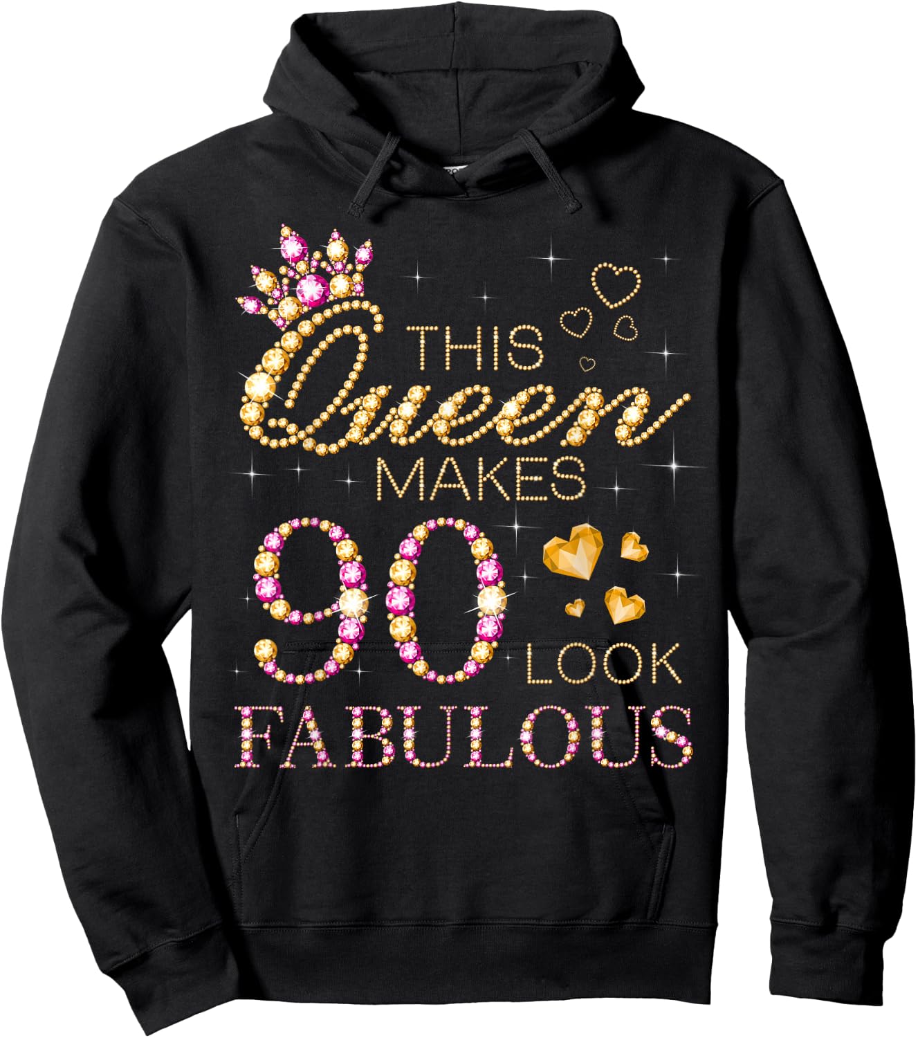 This Queen Makes 90 Look Fabulous 90th Birthday Queen B-Day Hoodie - Hoodie | Black